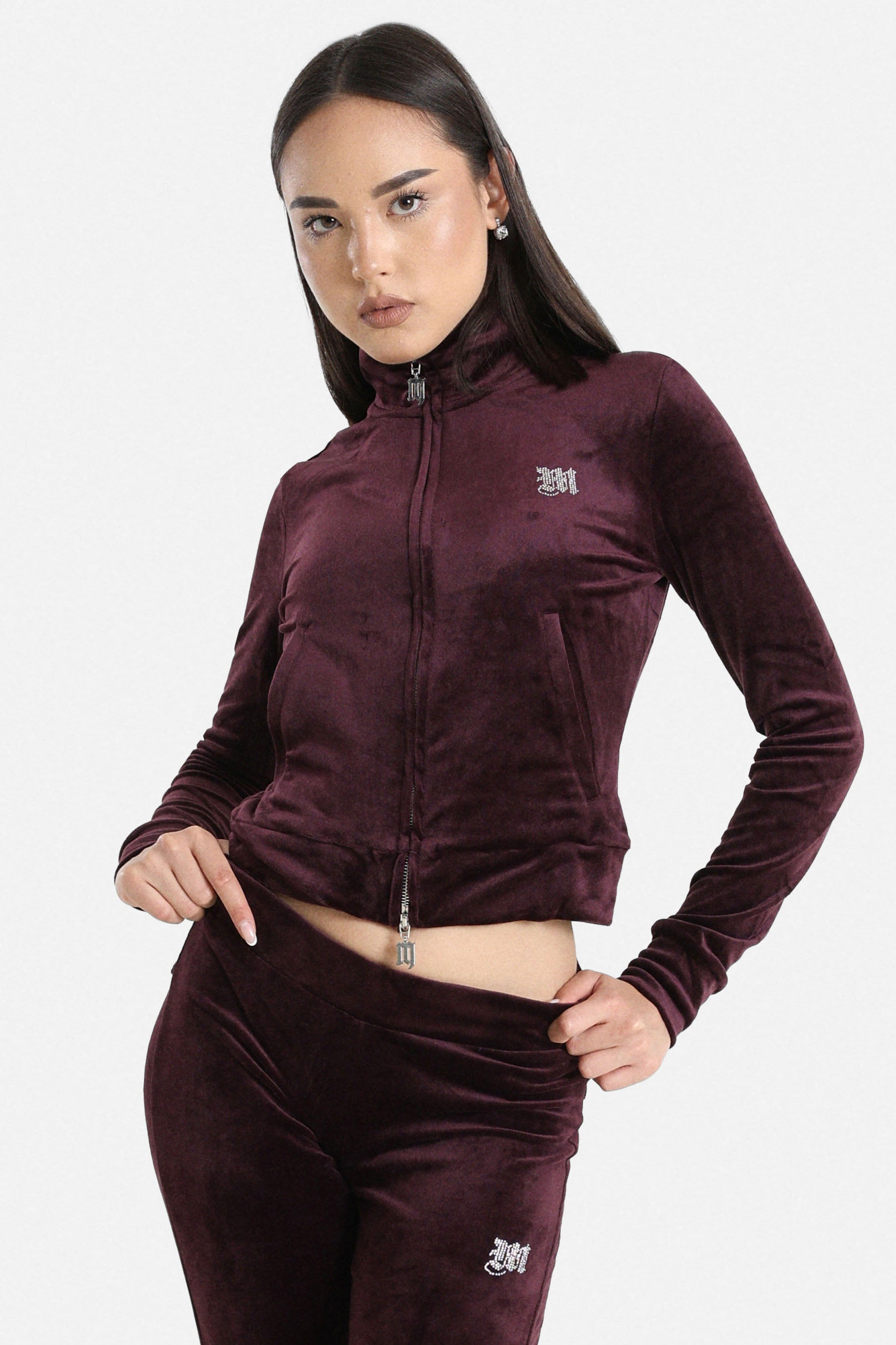 Samt Crop Jacke - Aubergine