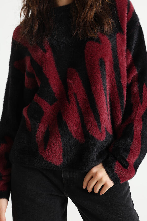 Pull ample en tricot poilu - Noir + Bordeaux