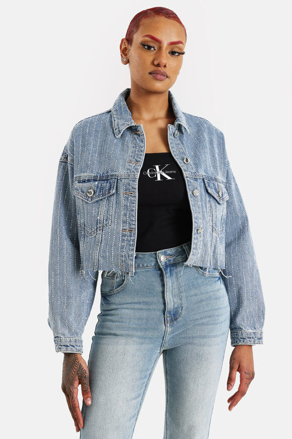 Veste courte en jean avec strass - Blue