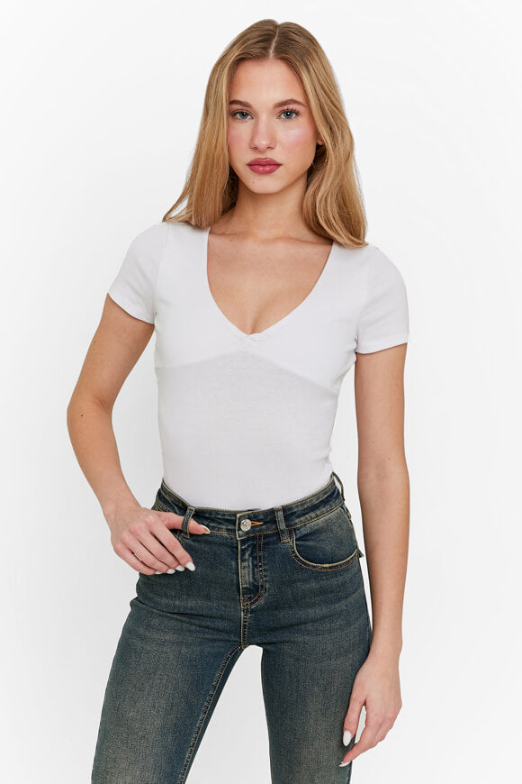 Geripptes Crop T-Shirt - White