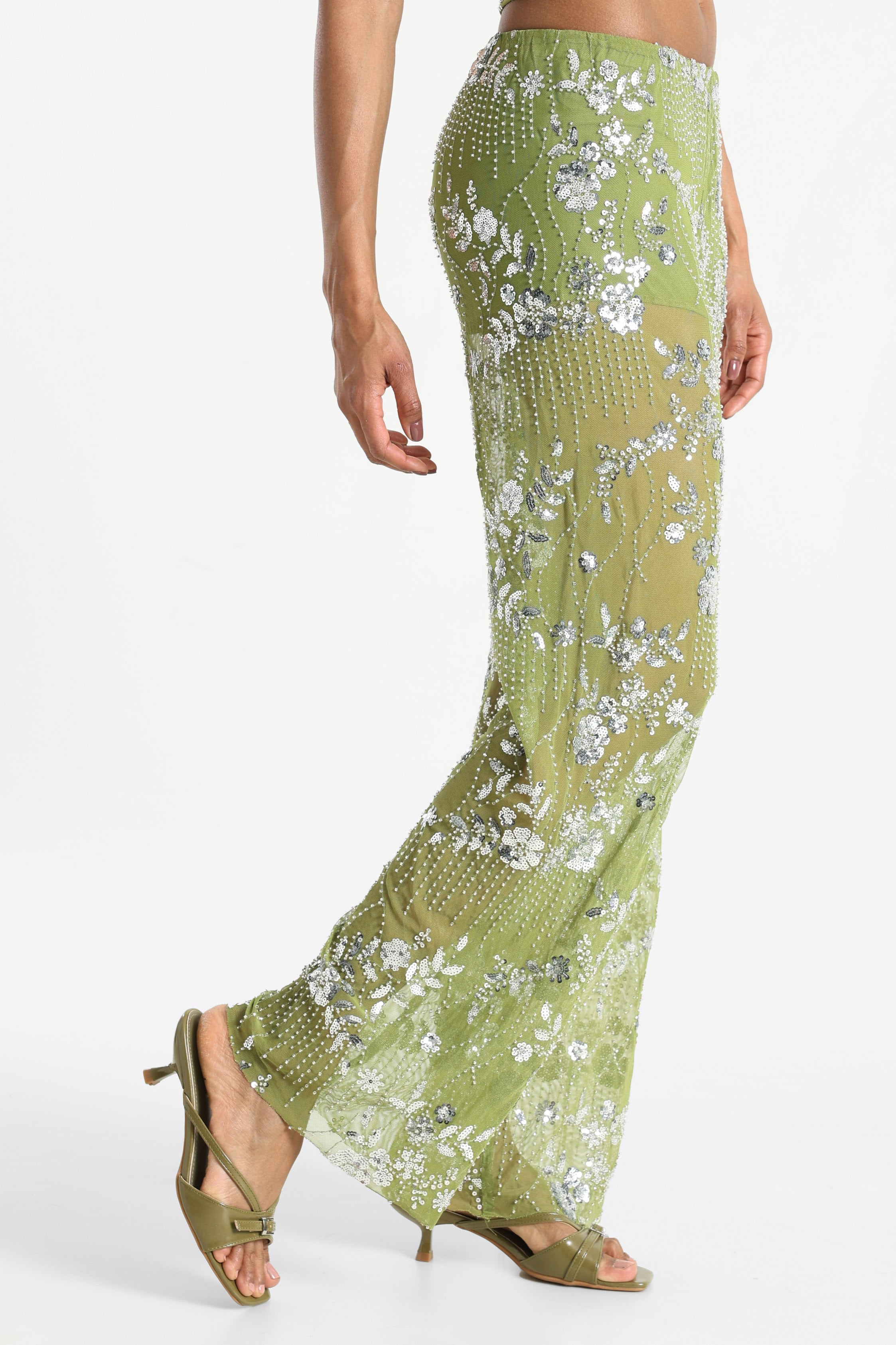 Pailletten Mesh Hose - Grün Matcha