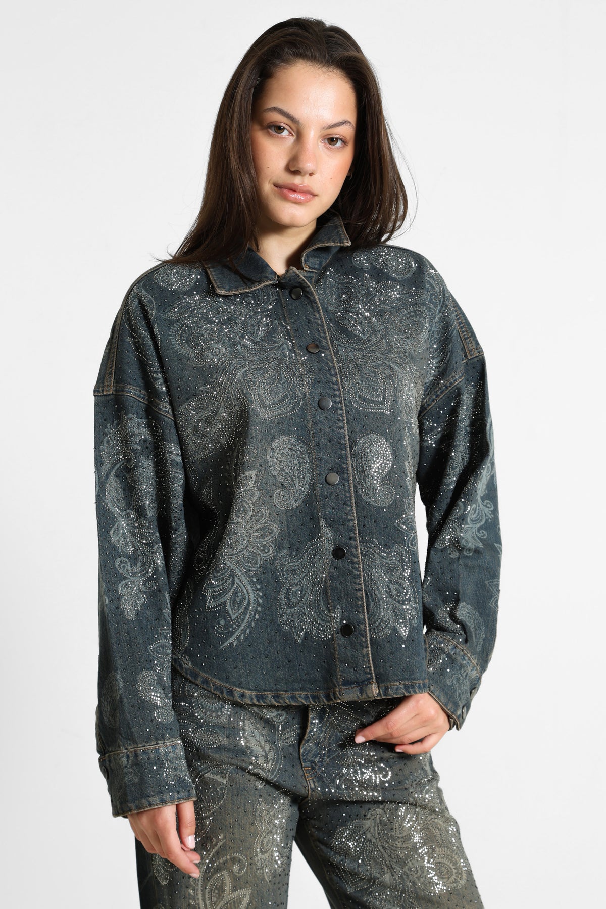 Oversize Jeansjacke mit Strass