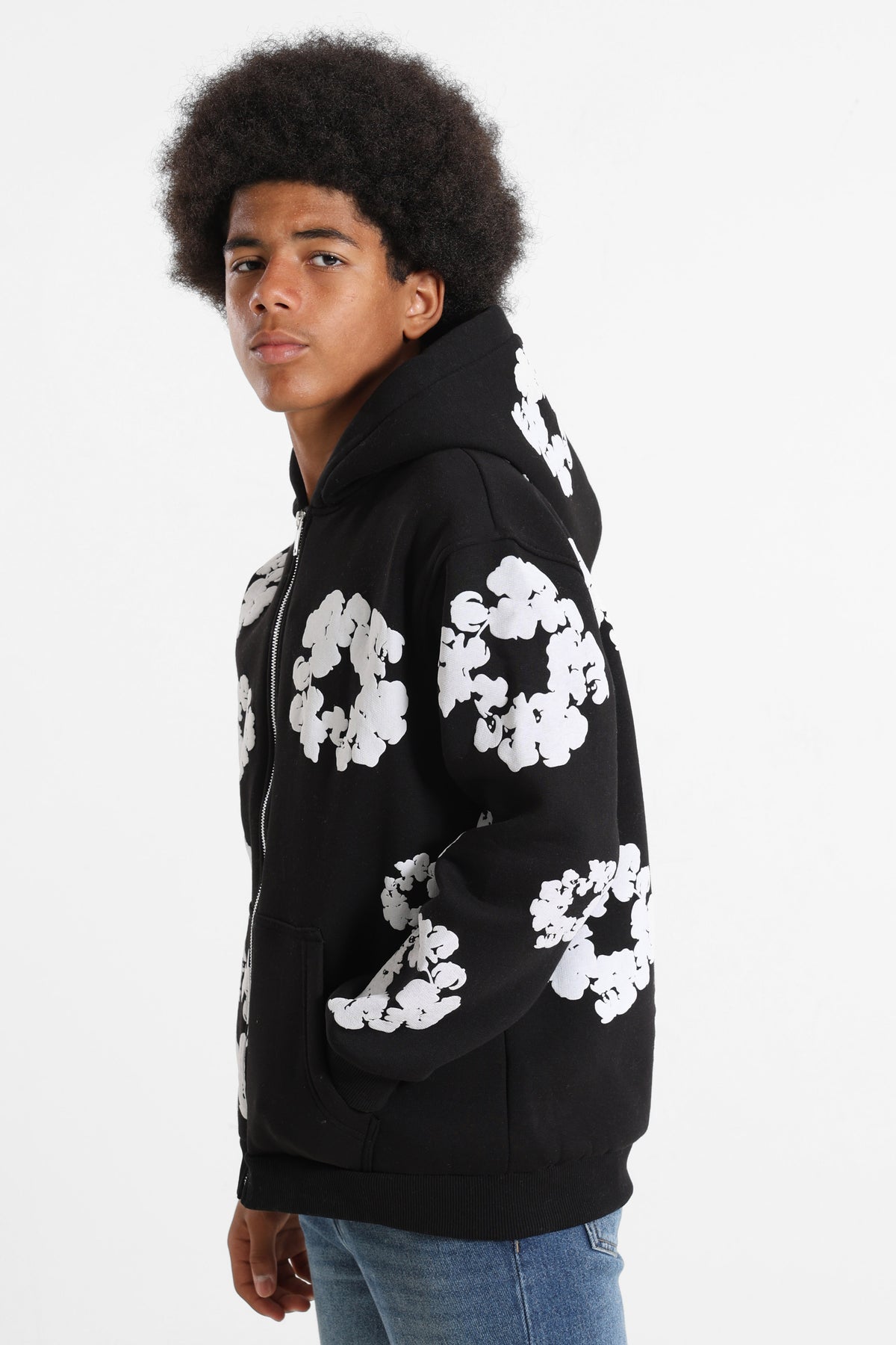 Kapuzensweatjacke - Black + White