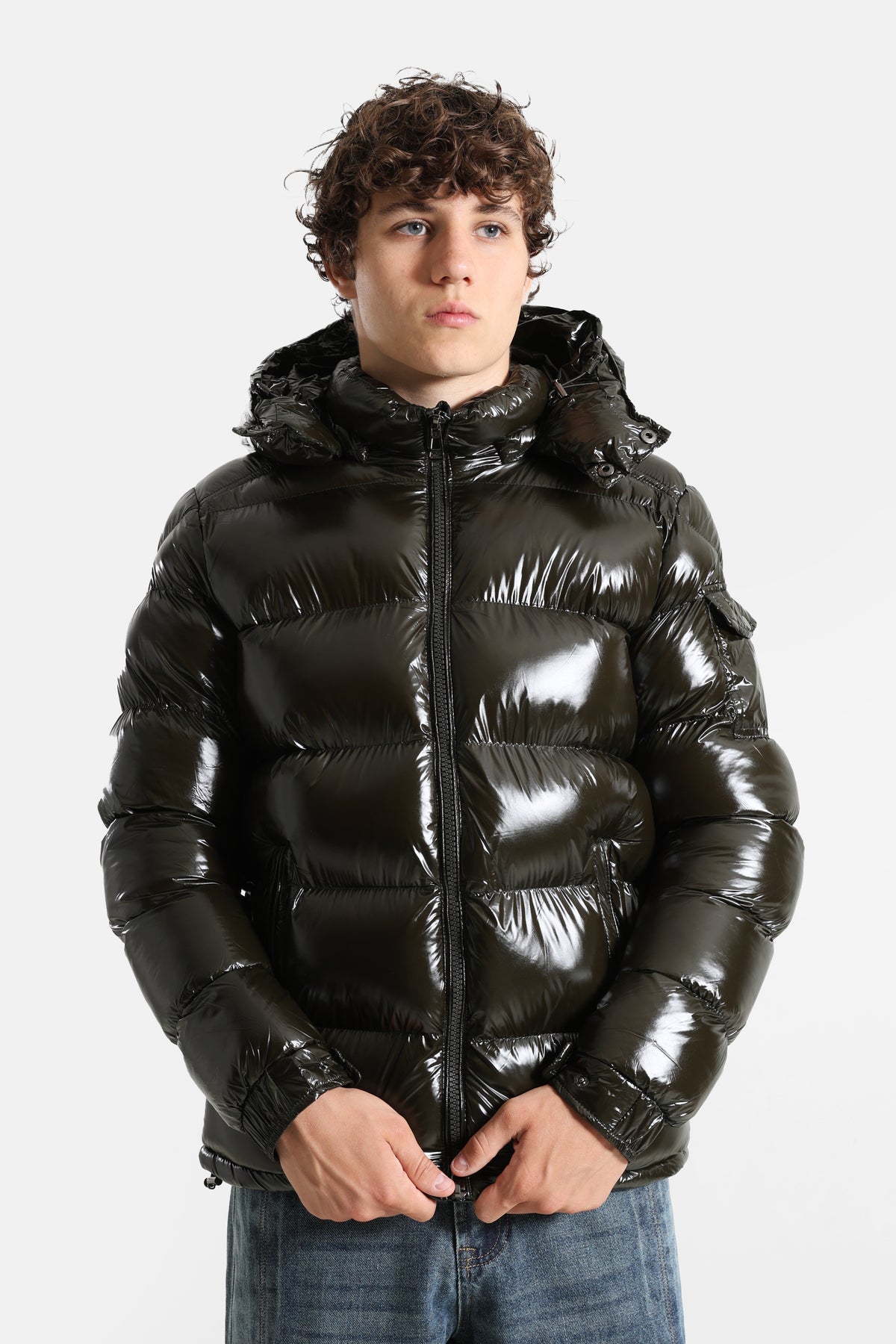 Pufferjacke in Glanz-Optik - Dark Olive