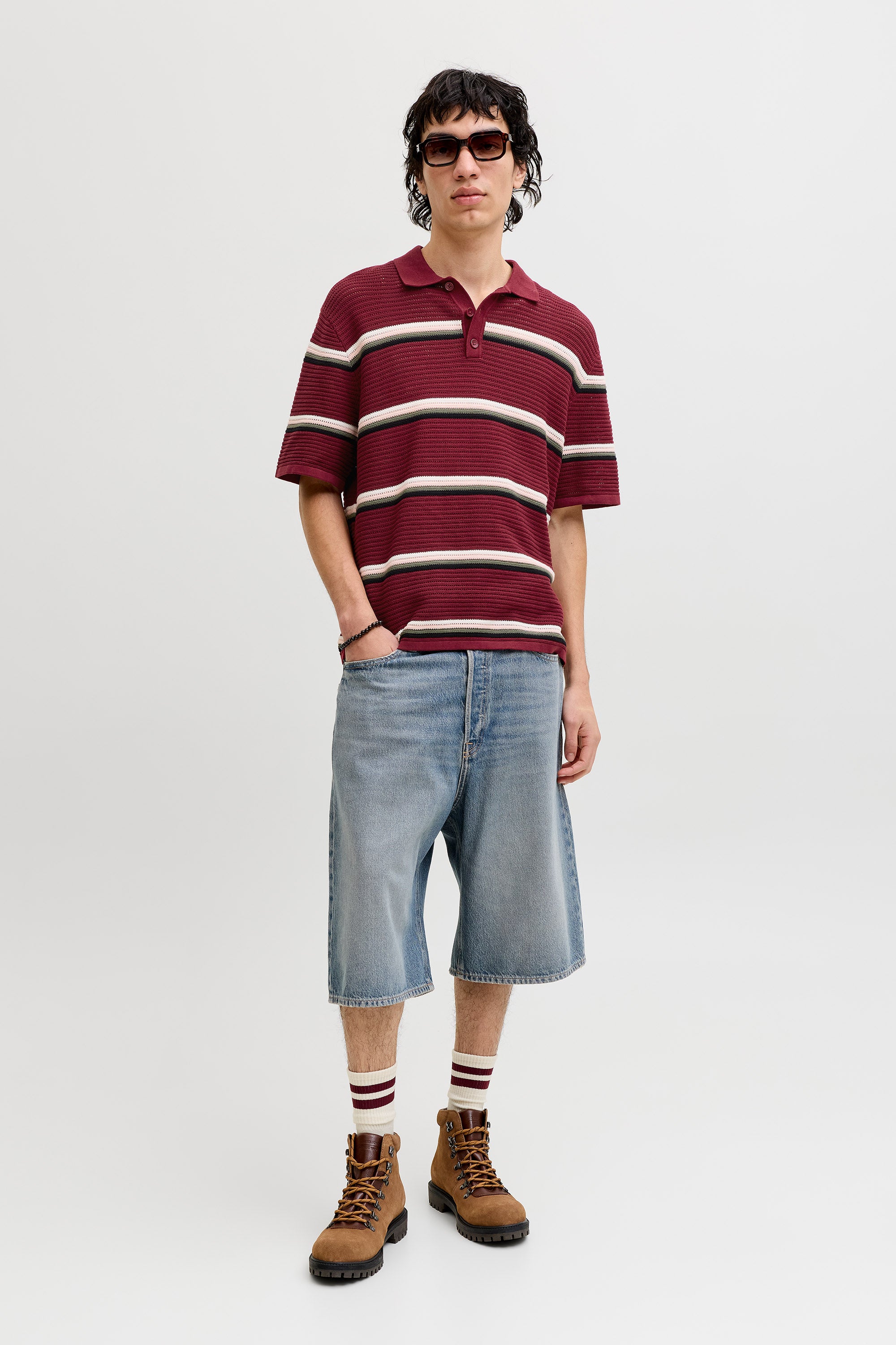 JORMAINE Strick Poloshirt - Cabernet