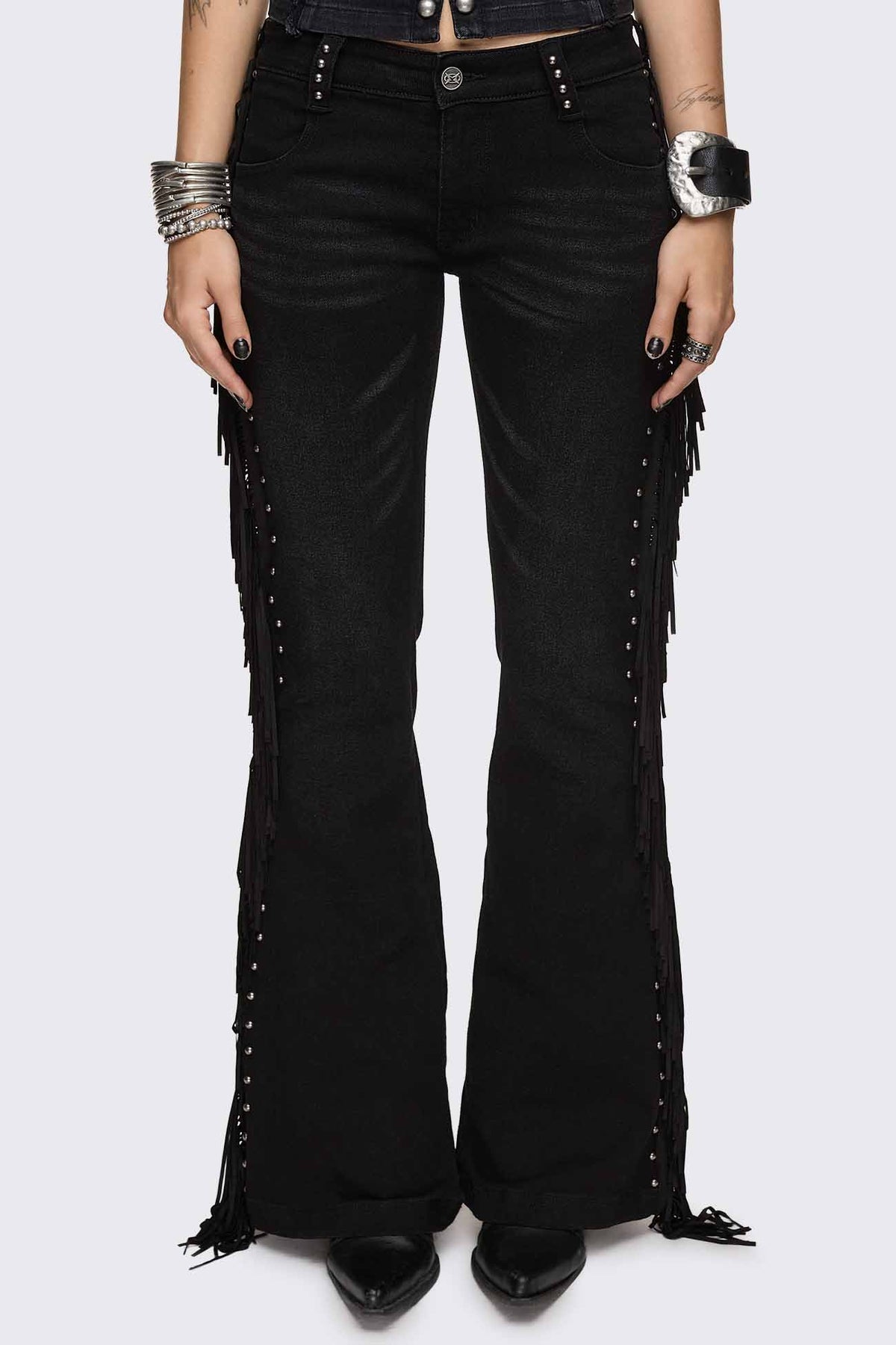 Jeans flare Sierra con frange - Black