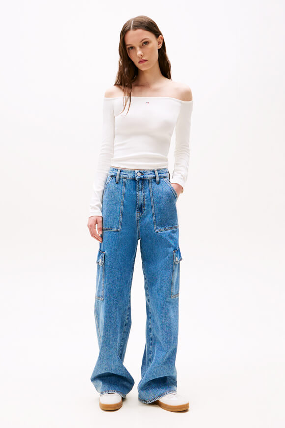 Off Shoulder Crop Langarmshirt - Offwhite