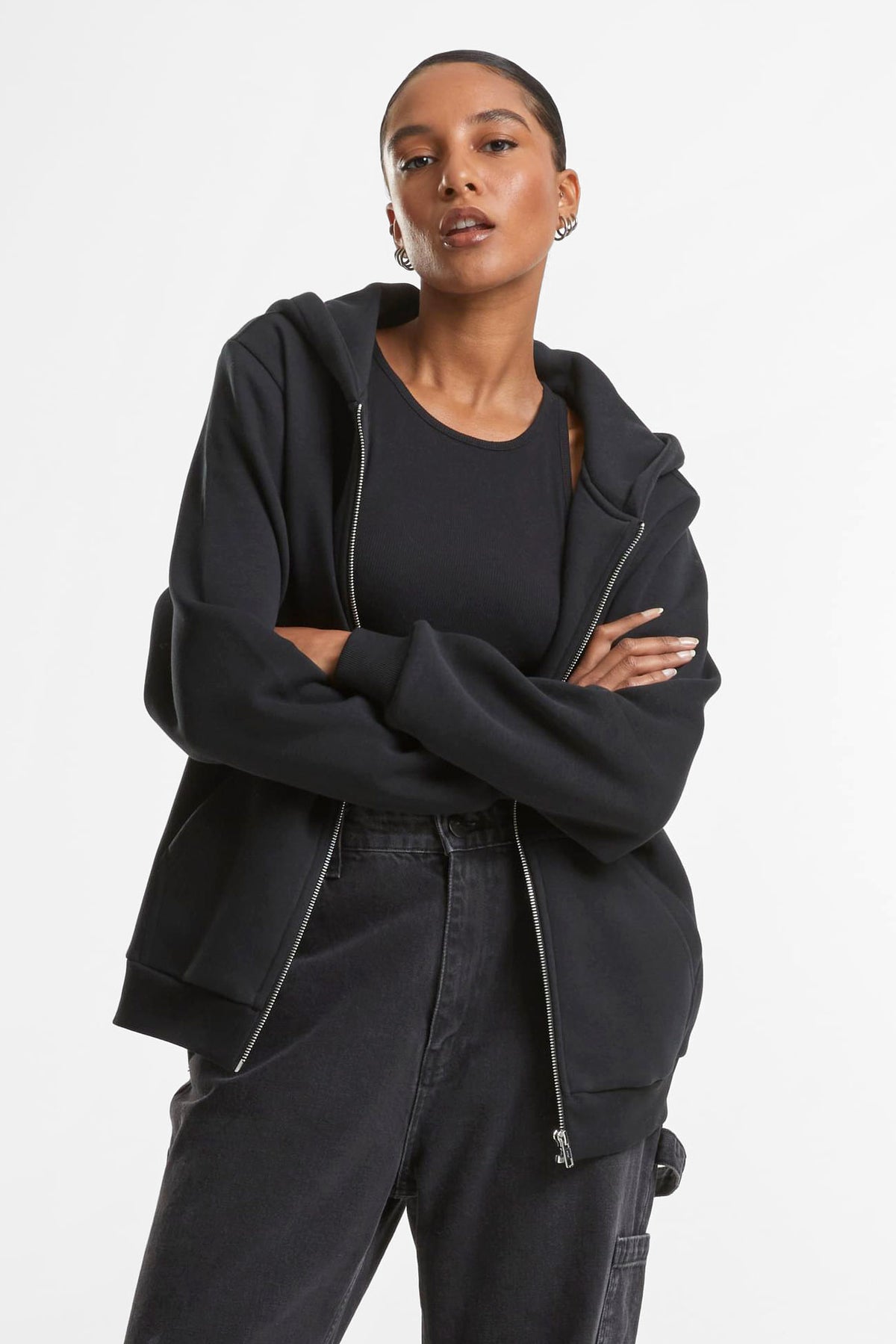 Kapuzensweatjacke - Black
