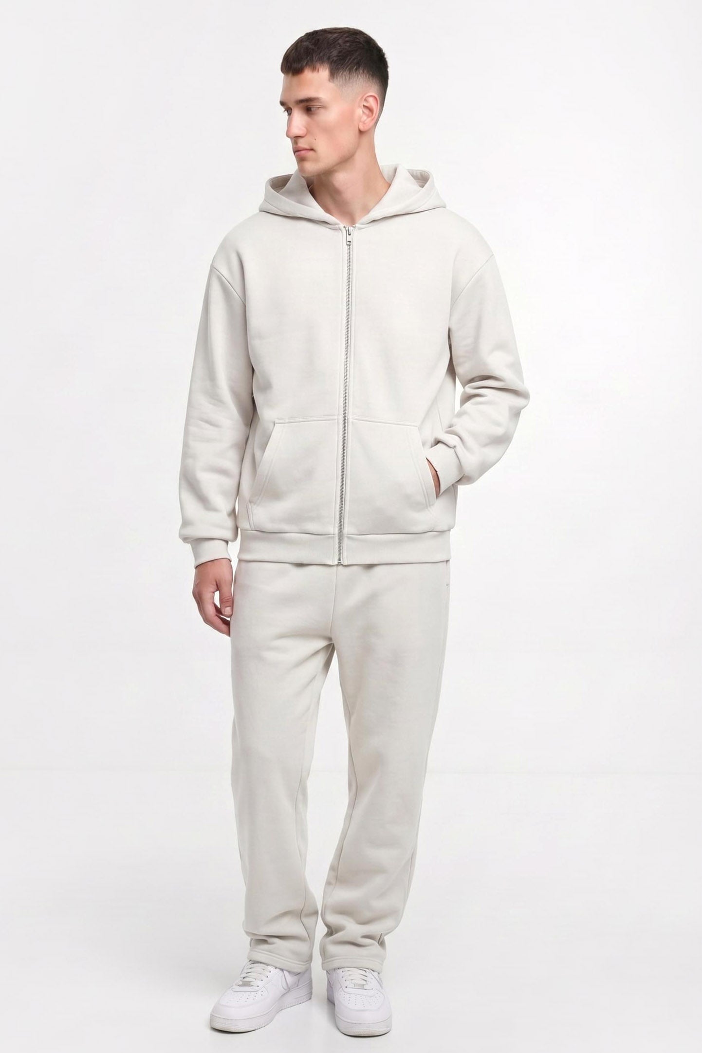 Fluffy zip-up hoodie sweatshirt - Offwhite