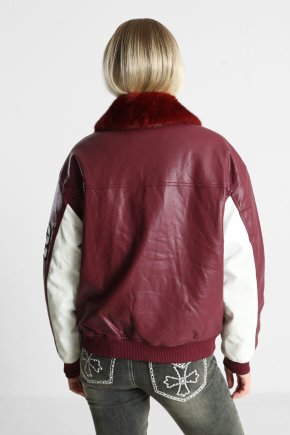Bomber faux leather jacket - bordeaux + ecru