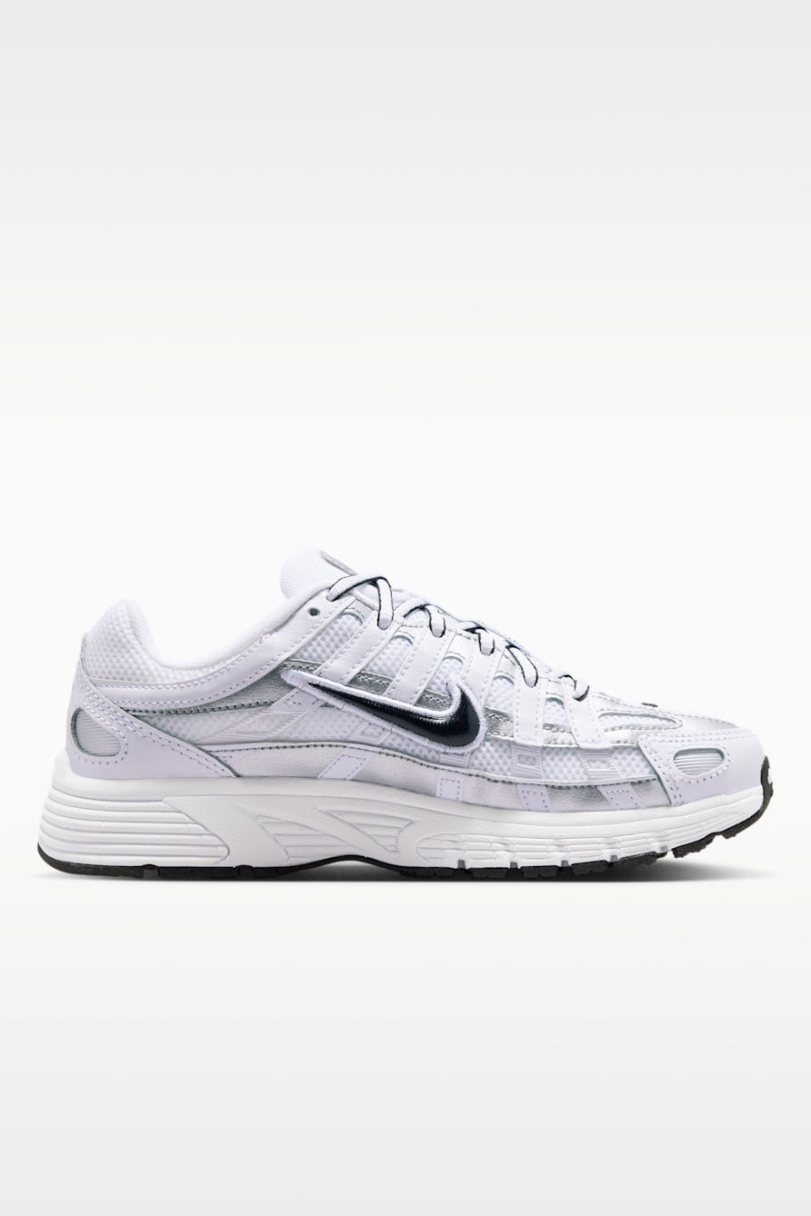 P-6000 Sneaker - White + Black + Metallic Silver