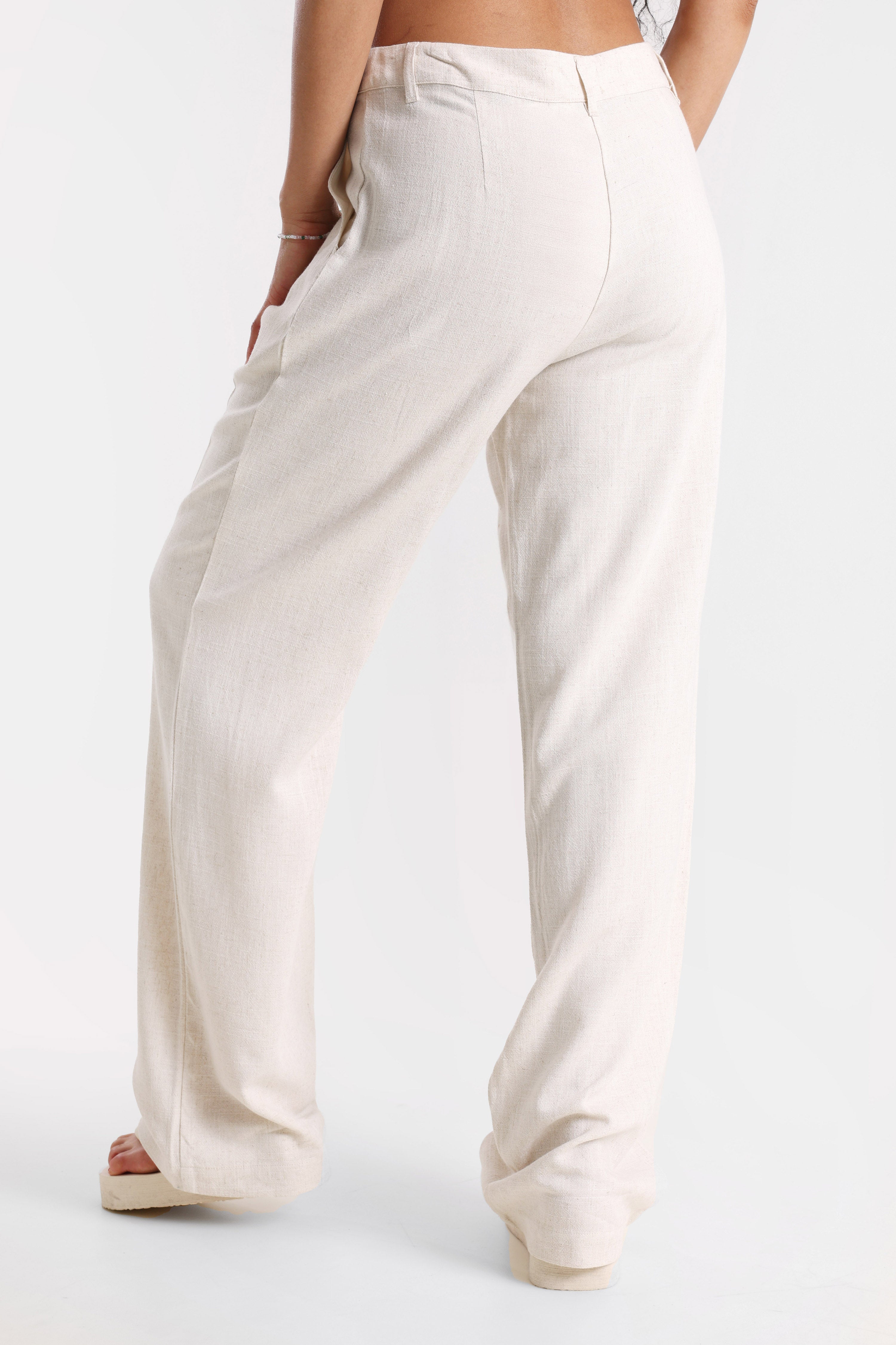 Wide Leg Leinenhose - Hellbeige meliert