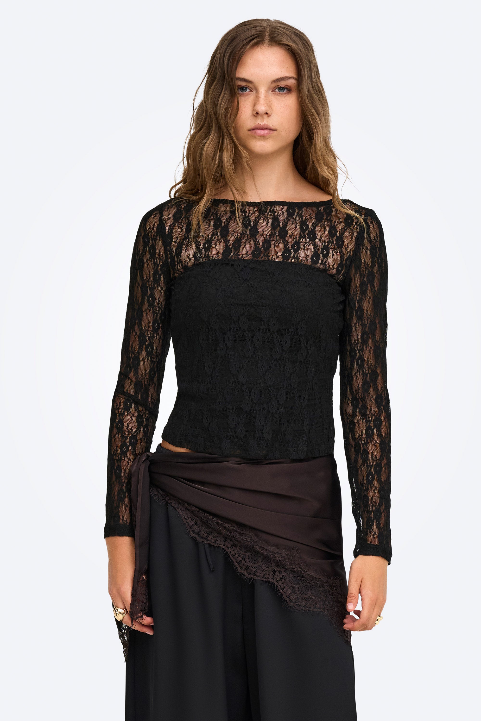 ONLNIKITA Spitzen Langarmshirt - Black