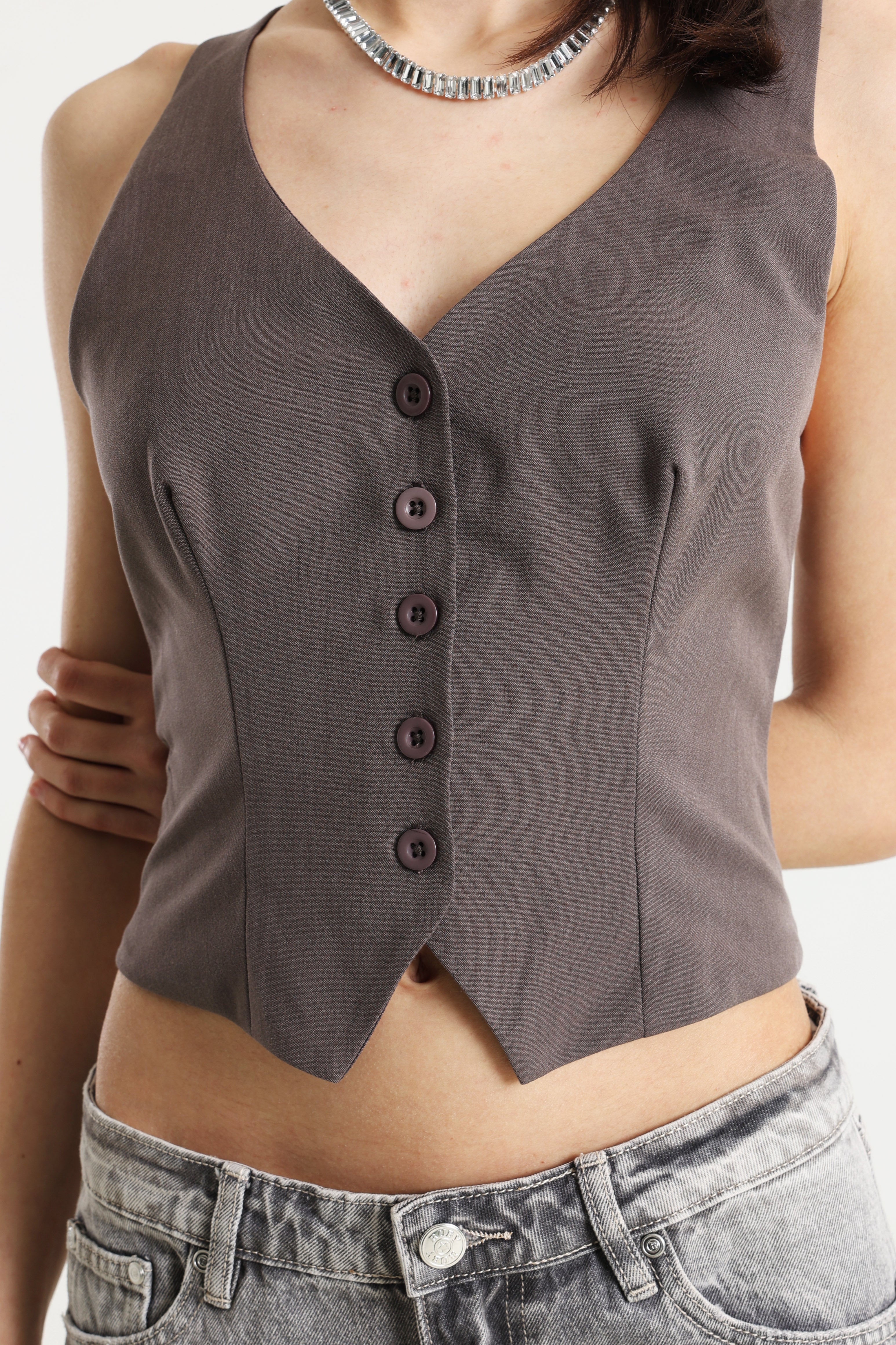 Neckholder Crop Top - Taupe