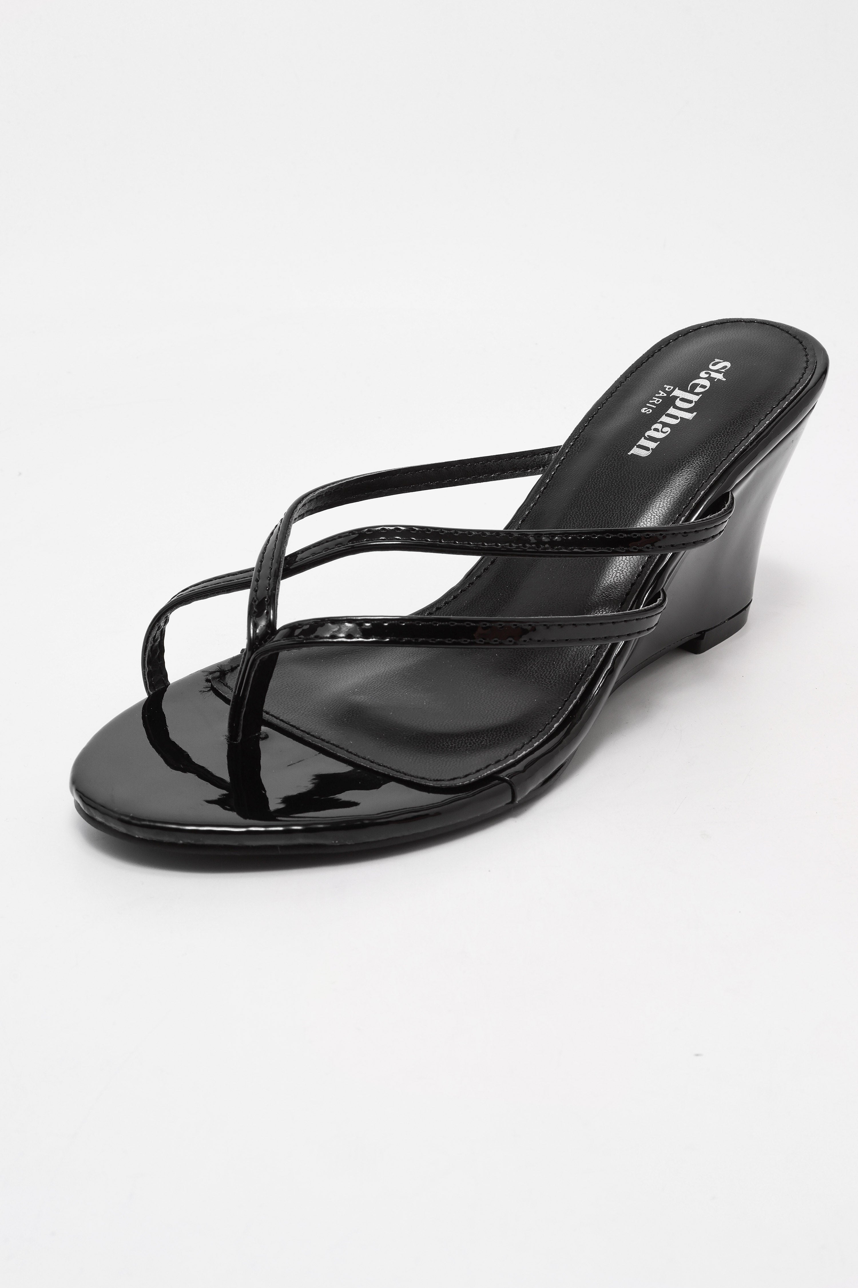 Lack Mules mit Keilabsatz - Black