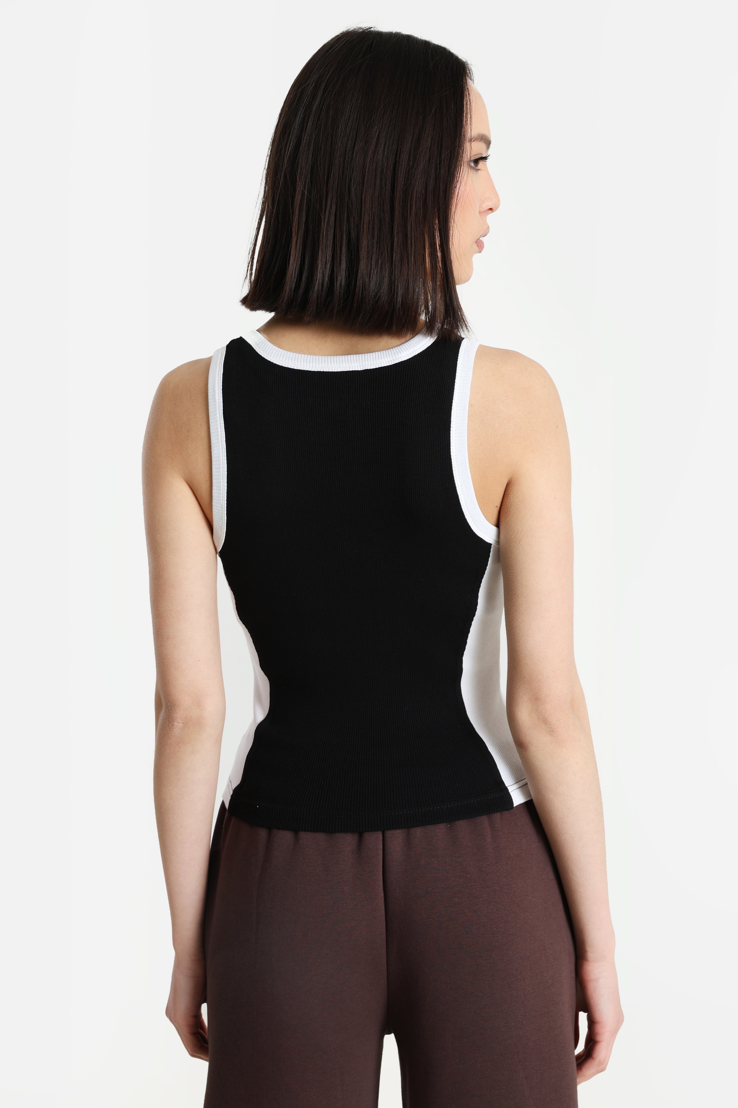 Débardeur court côtelé - Black + White