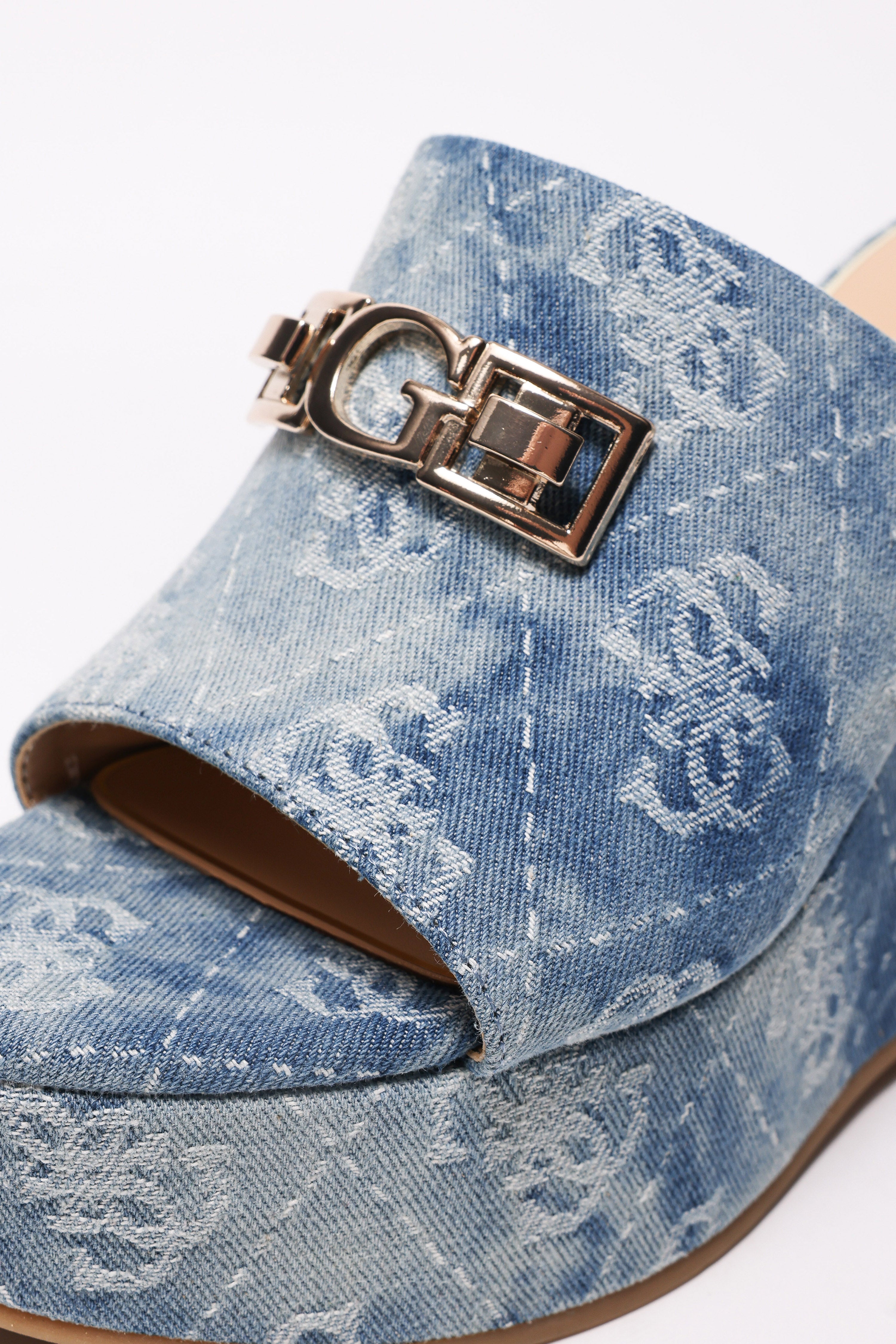 Evenza mules compensées en jean - Blue