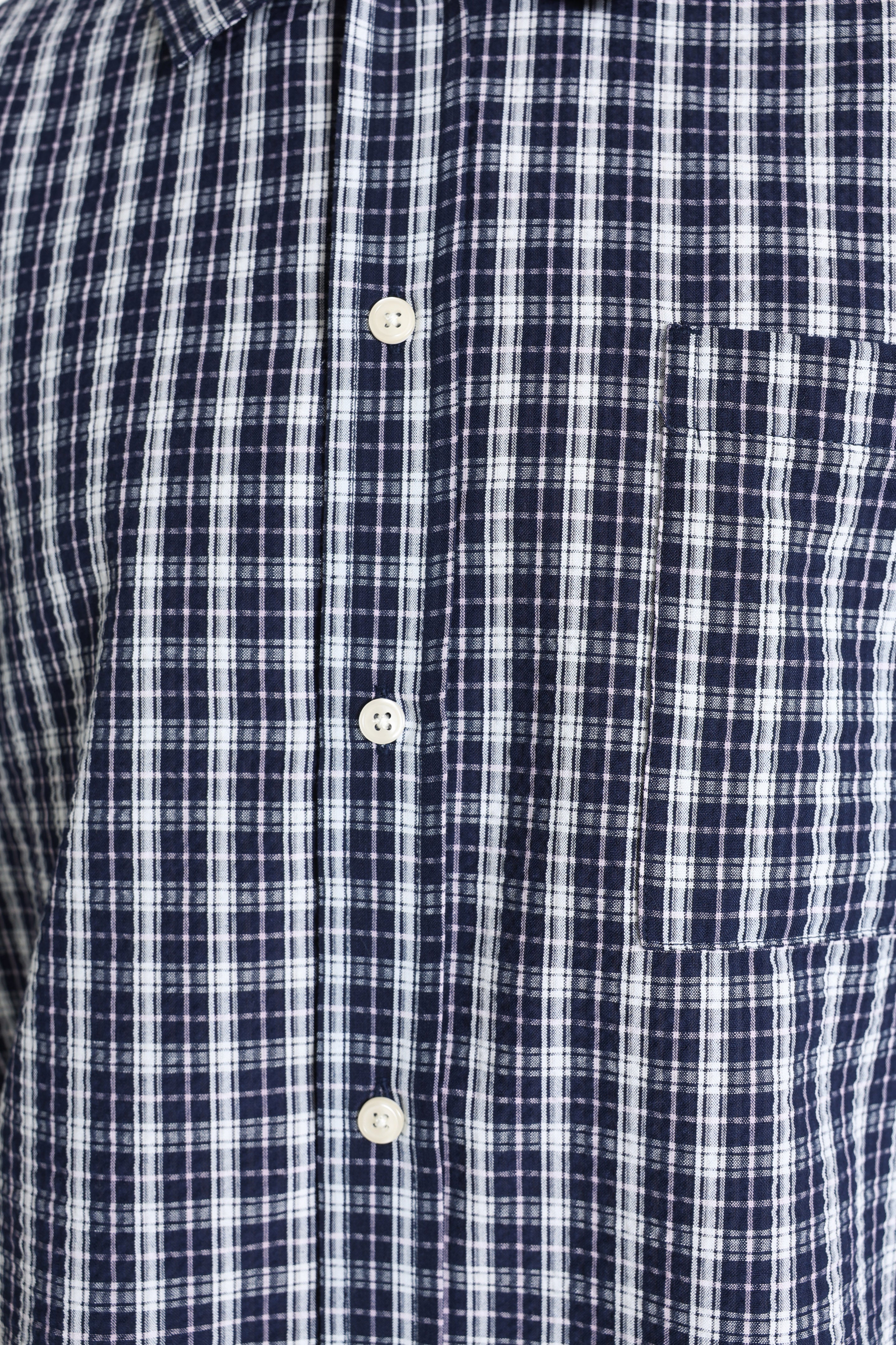 RRROWDY loose-fit check seersucker shirt - Navy Blazer