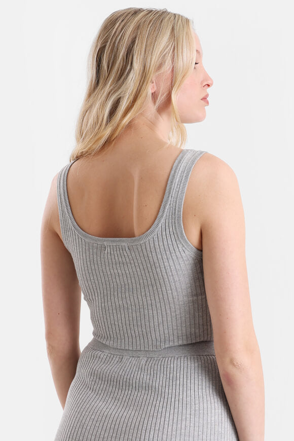 Ribbed crop knit top - mottled light gray