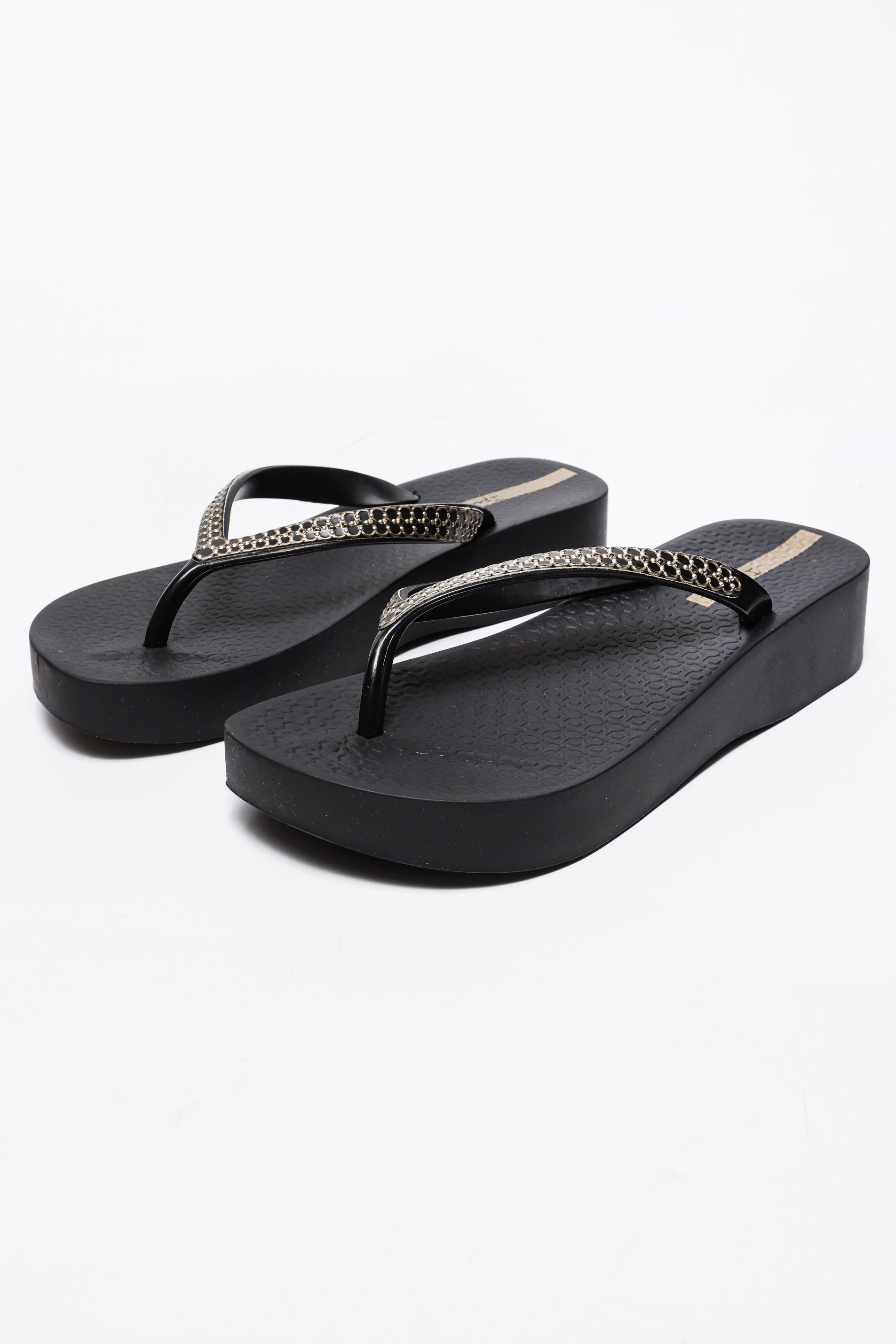 Flip Flops mit Keilabsatz - Black + Gold