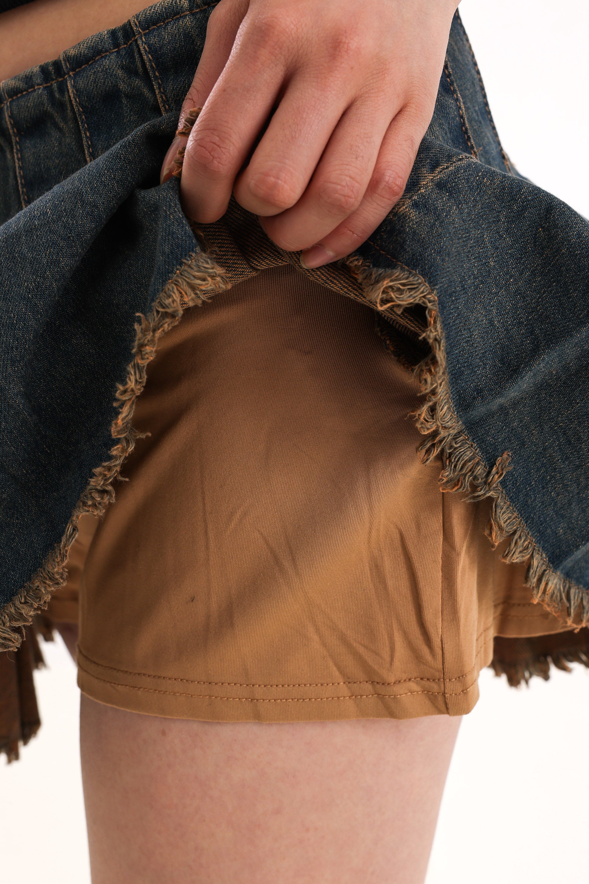 Mini denim skirt with integrated shorts - Blue