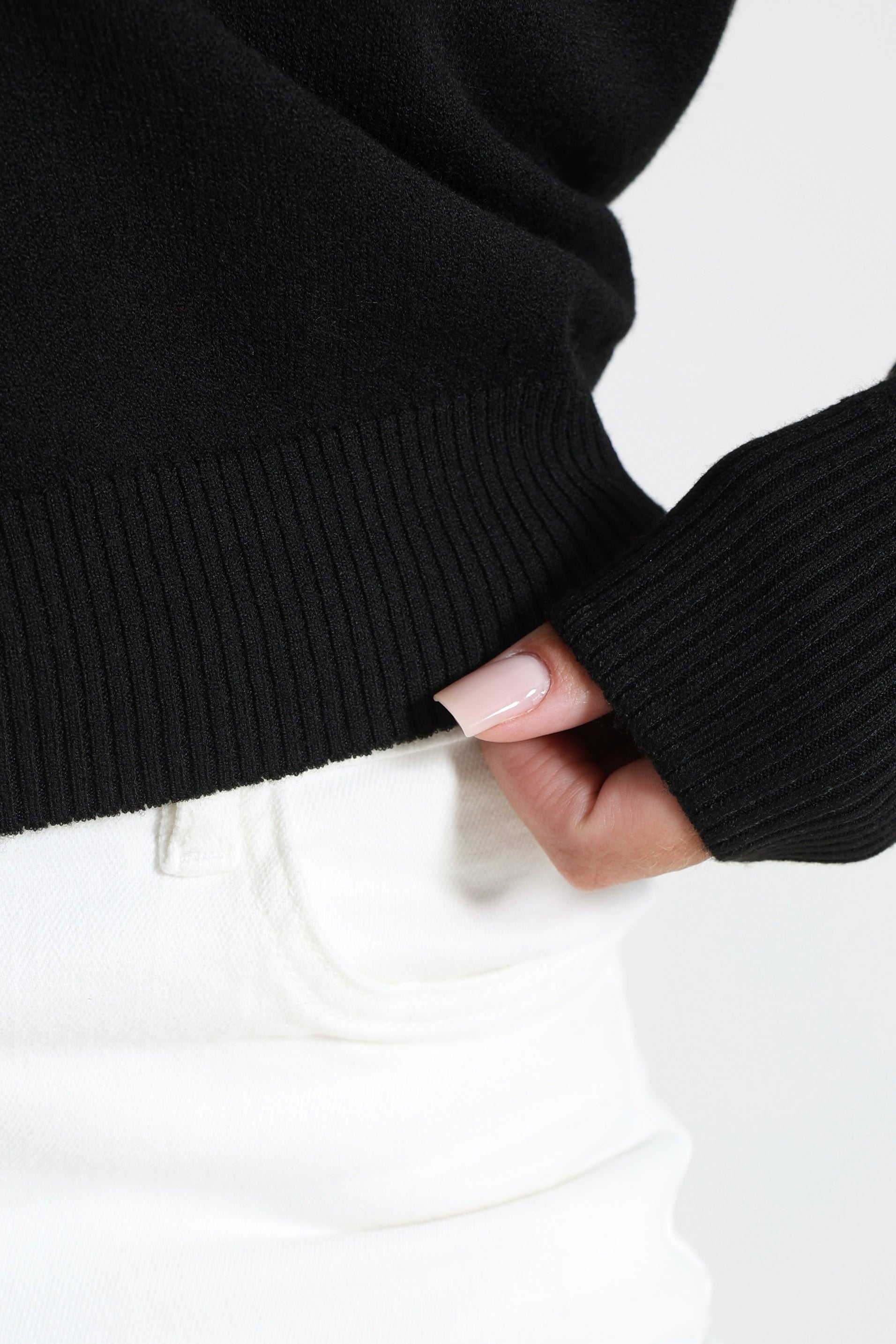 Off Shoulder Strickpullover - Schwarz