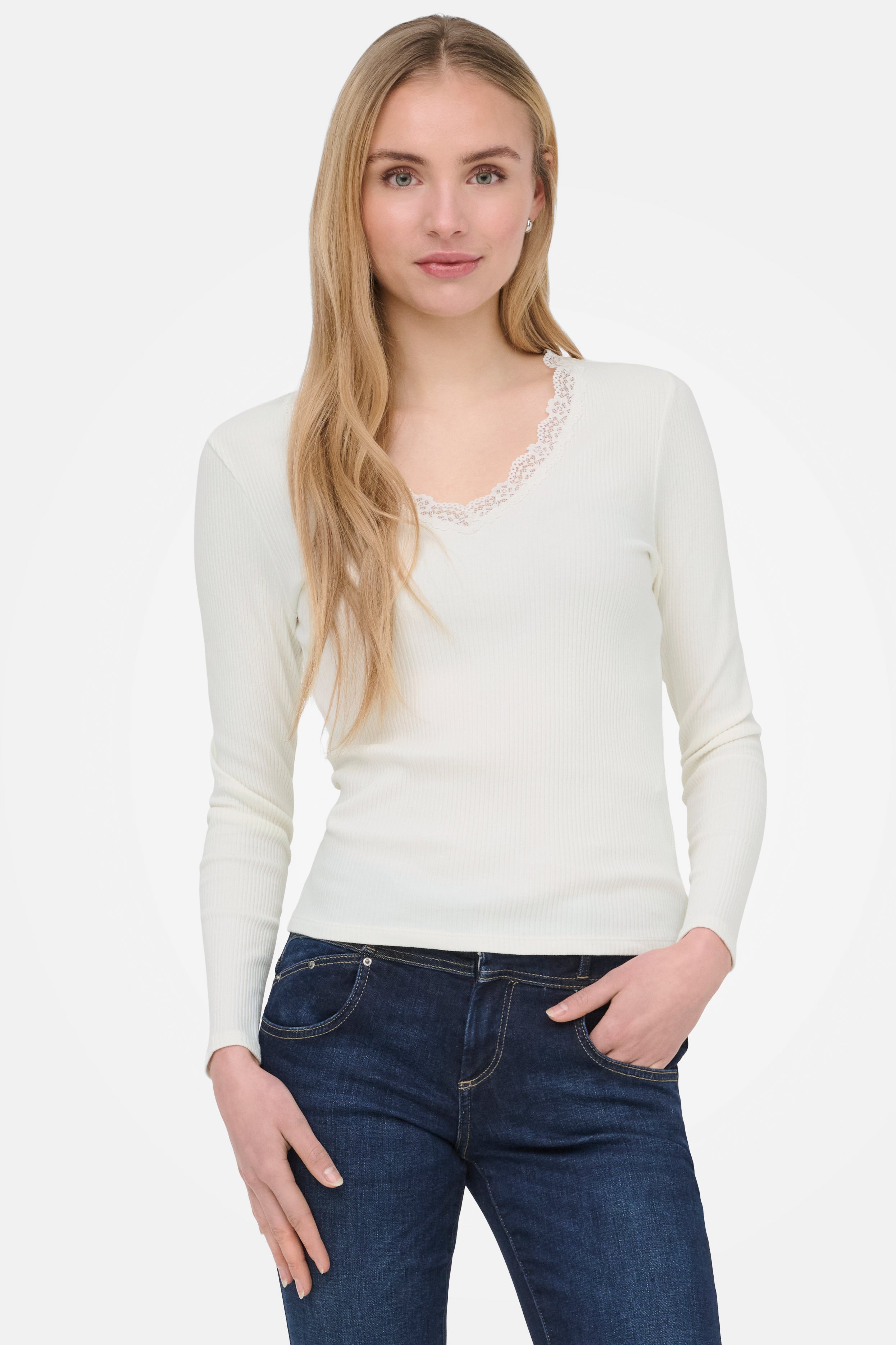 ONLSARA geripptes Langarmshirt - Cloud Dancer