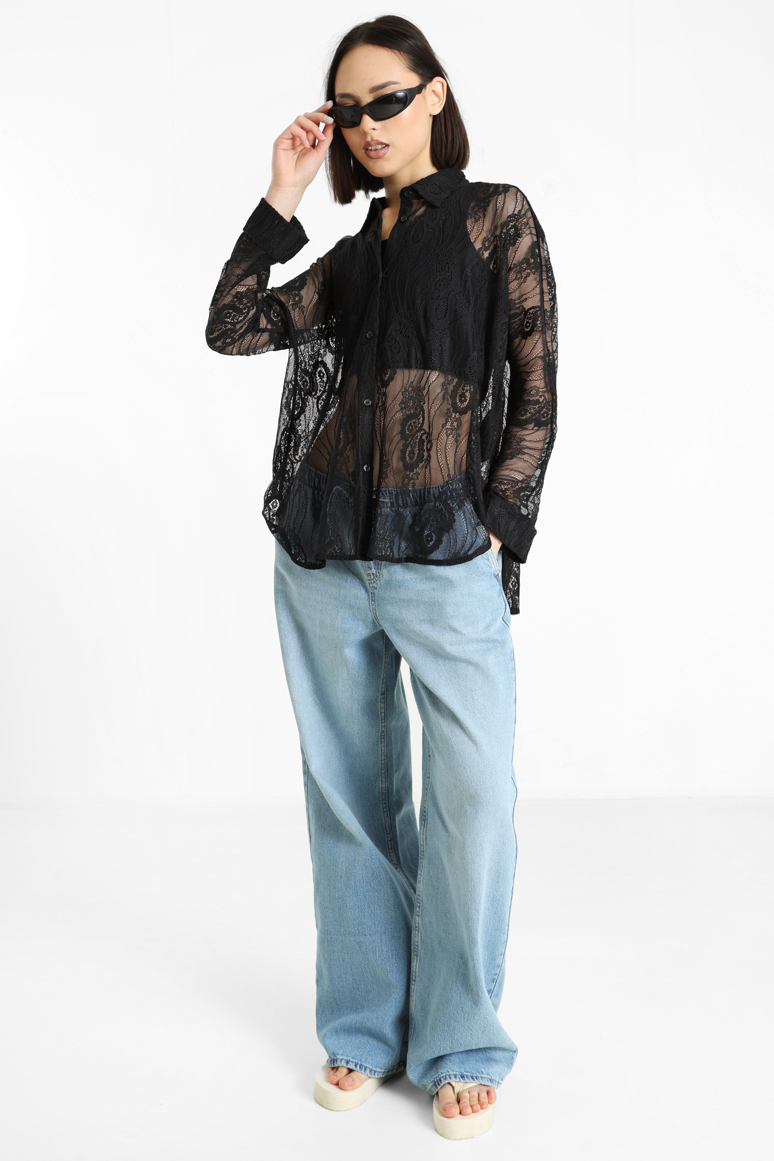 ONLNEWLINA Spitzenhemd - Black