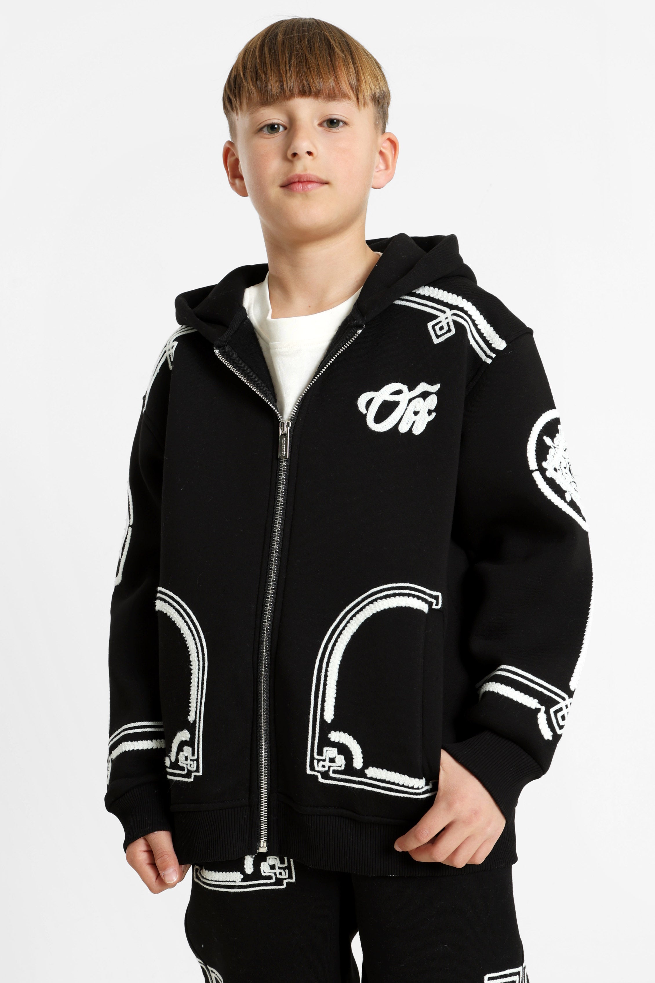 Kapuzensweatjacke - Black + White