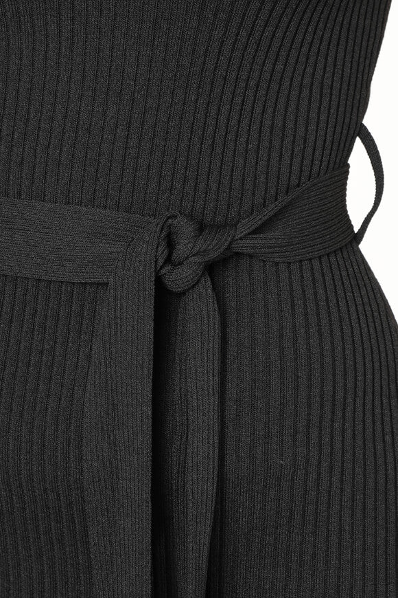 Geripptes Strick-Midikleid - Schwarz