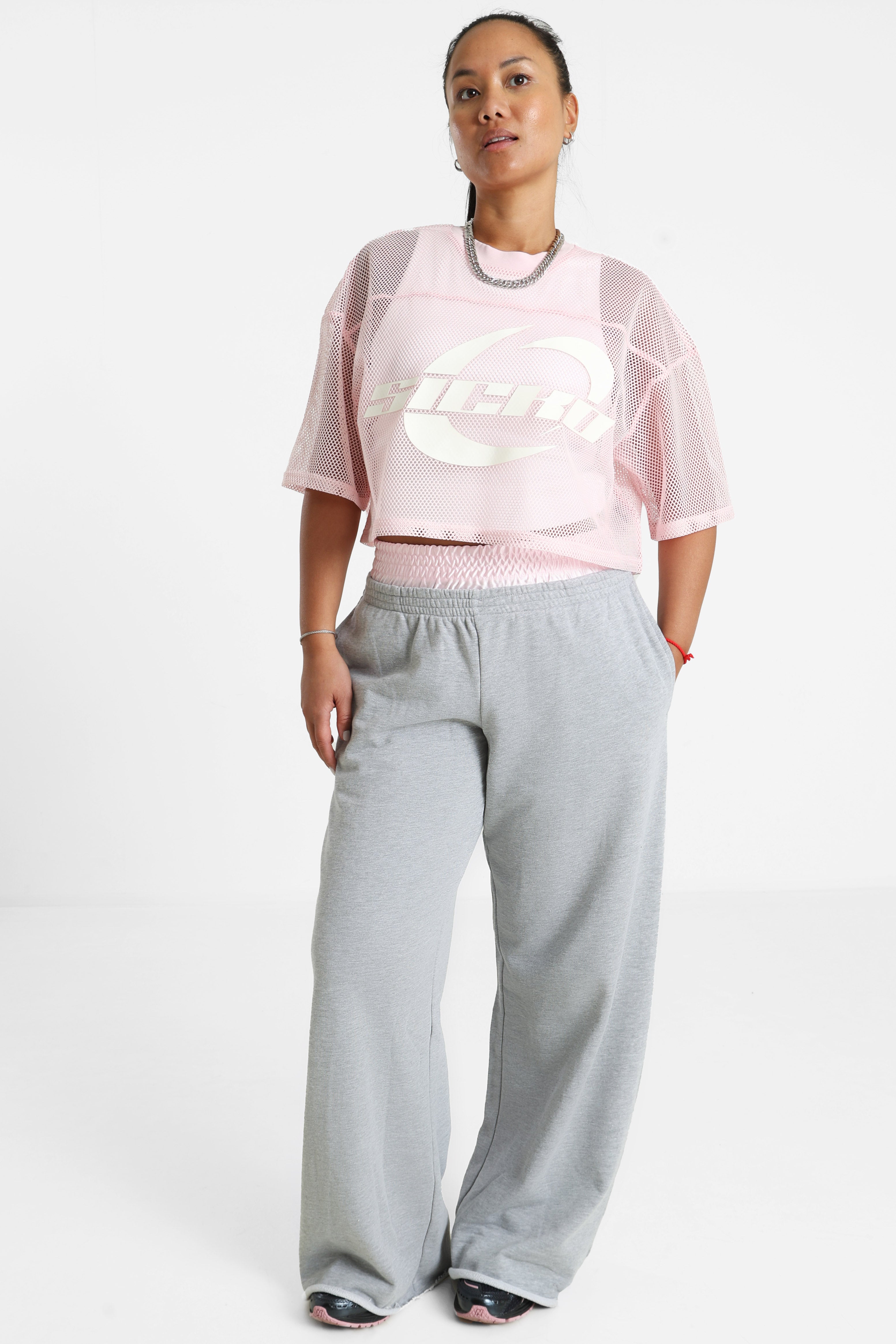 Crop Mesh T-Shirt - Hell Pink