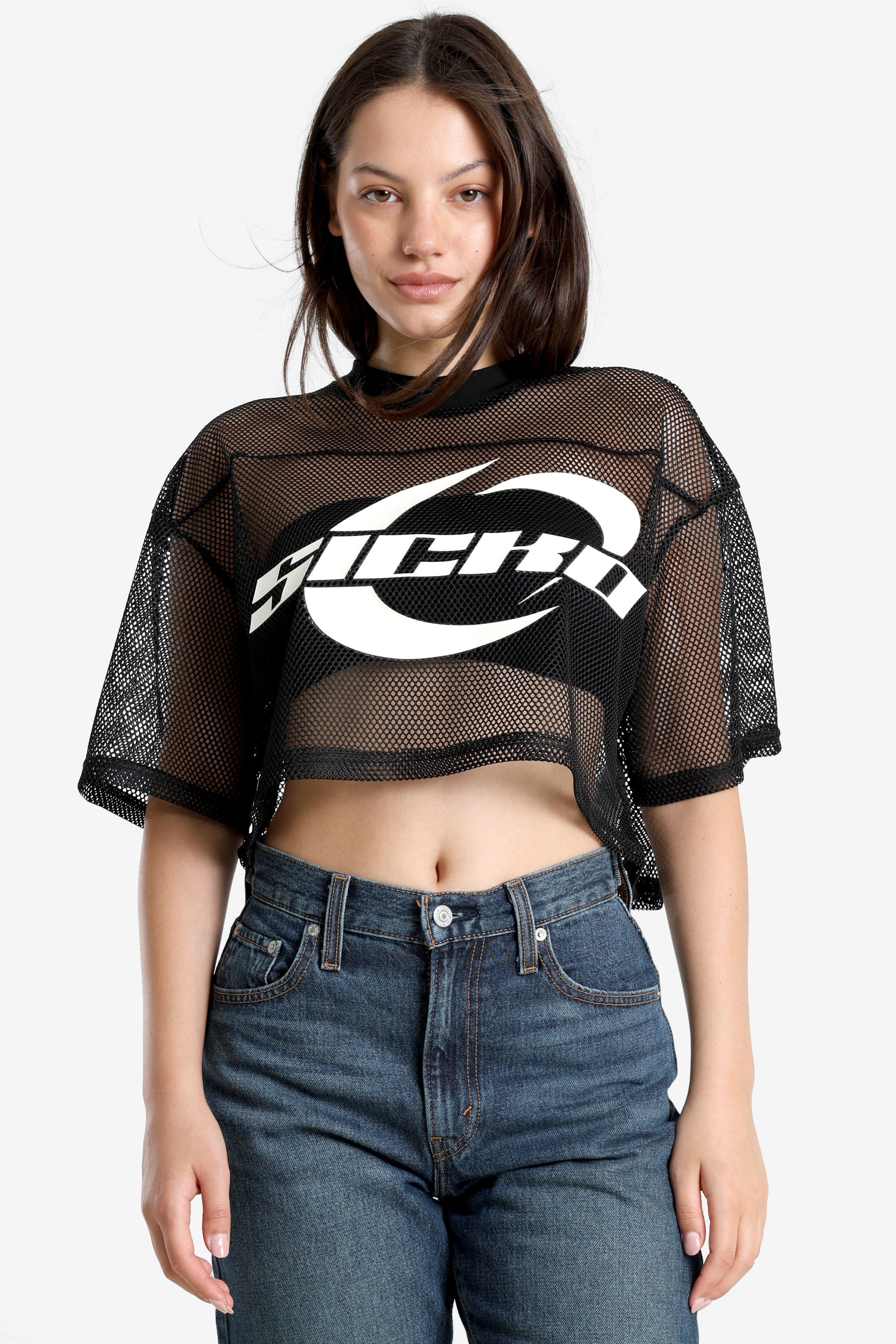 Crop Mesh T-Shirt - Schwarz