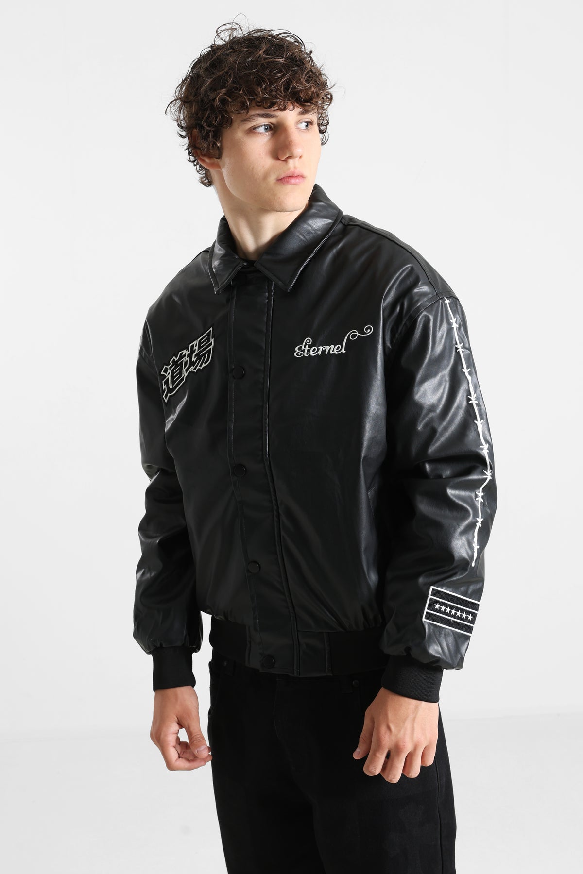Veste bomber en similicuir - Black + White