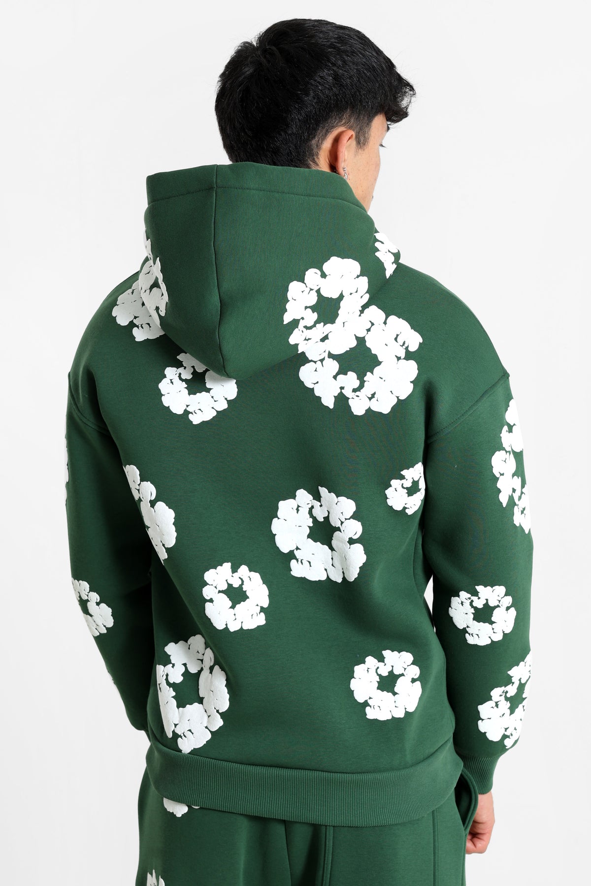 Hooded zip-up sweatshirt - Forest Green + White
