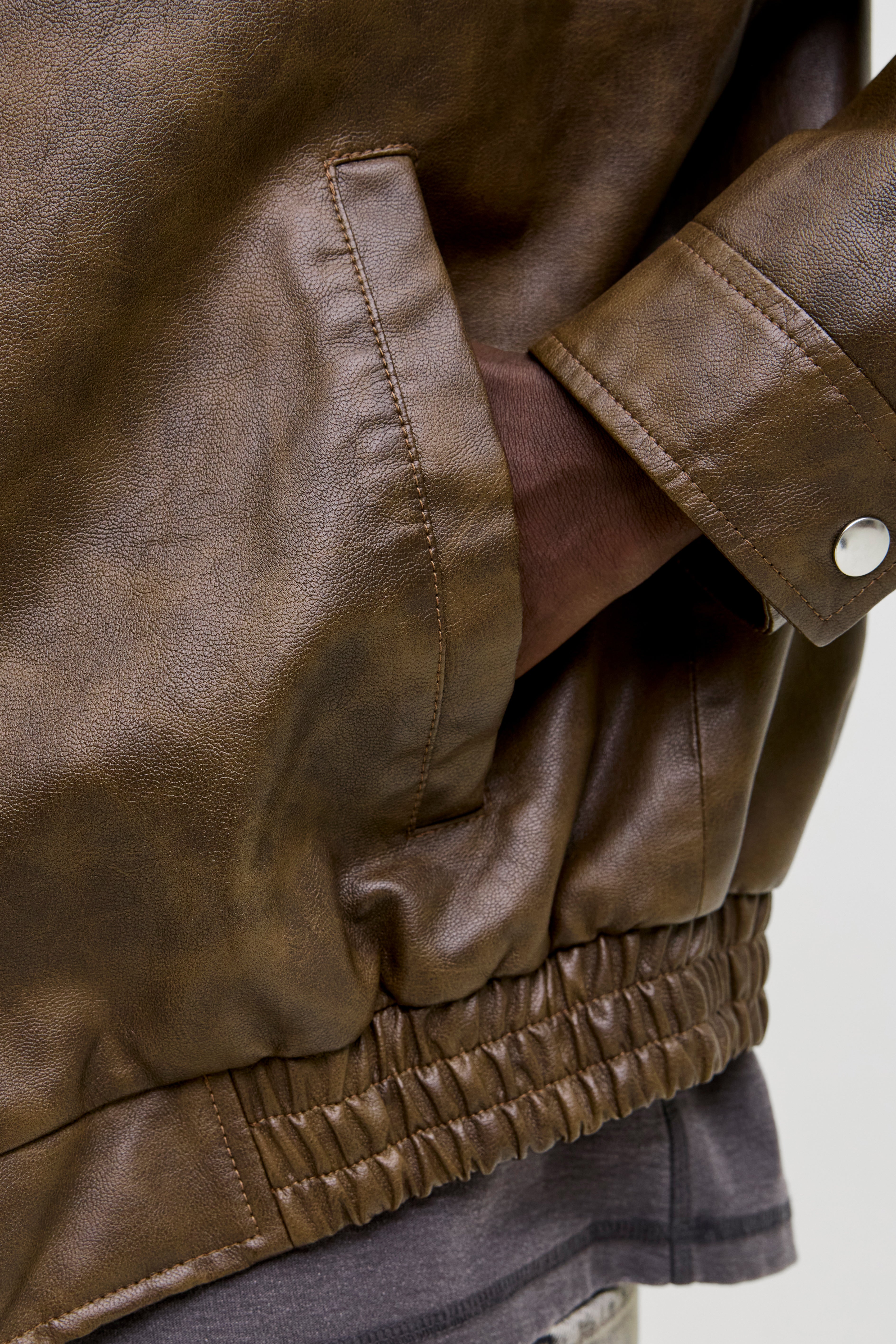 JJLEON veste bomber en similicuir - Chocolate Brown