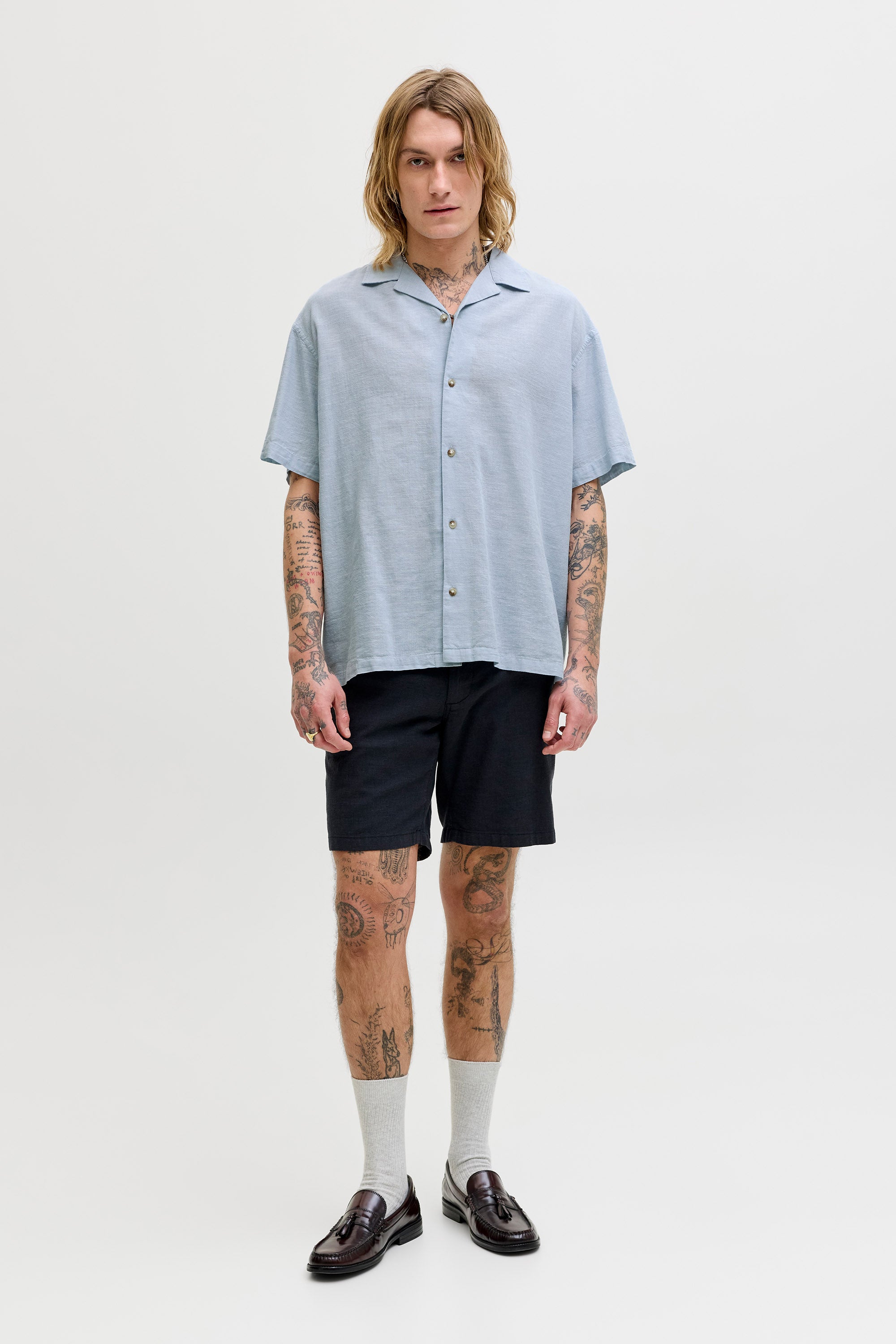 JJESUMMER Leinenhemd - Celestial Blue