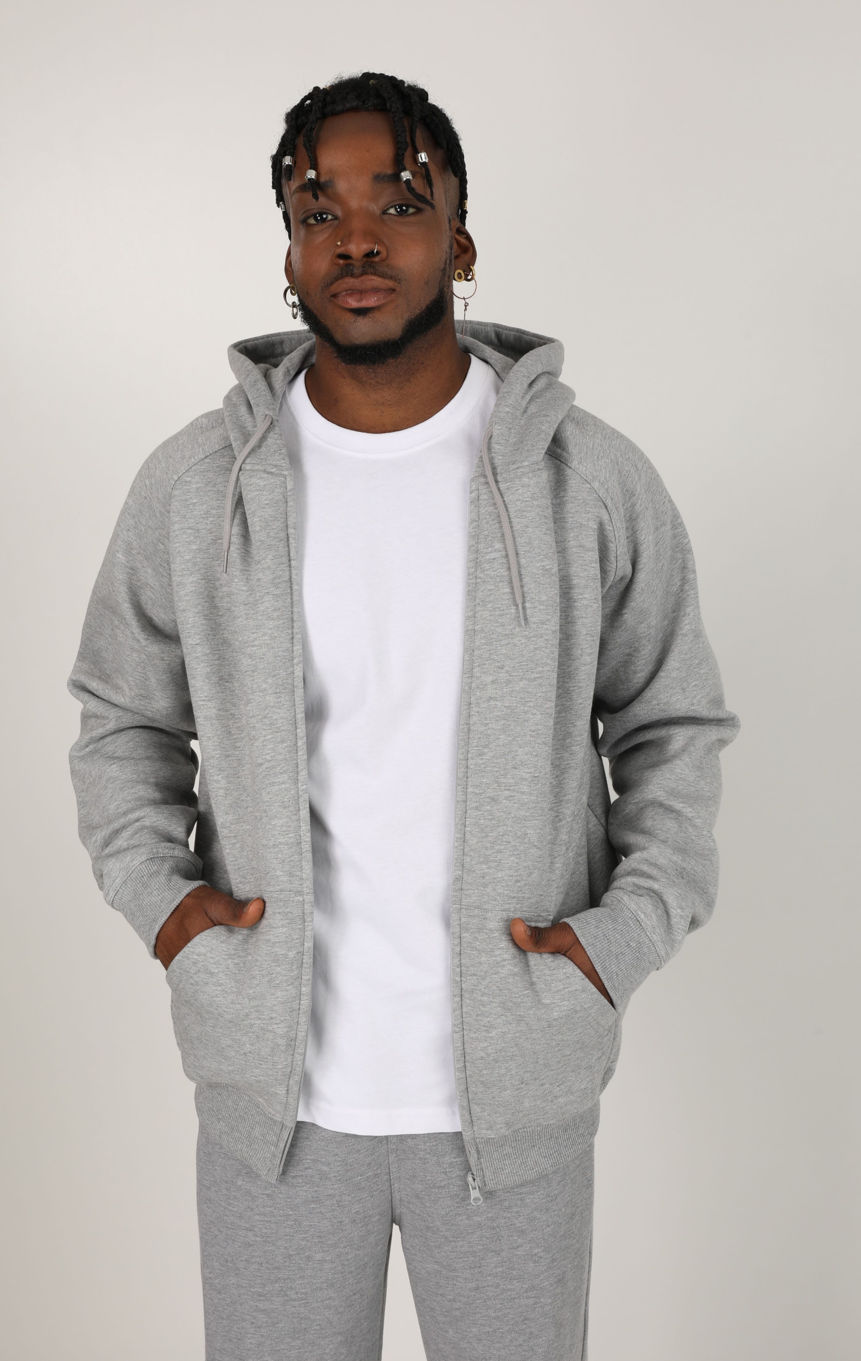 Sweat ample zippé à capuchon - Grey Heather