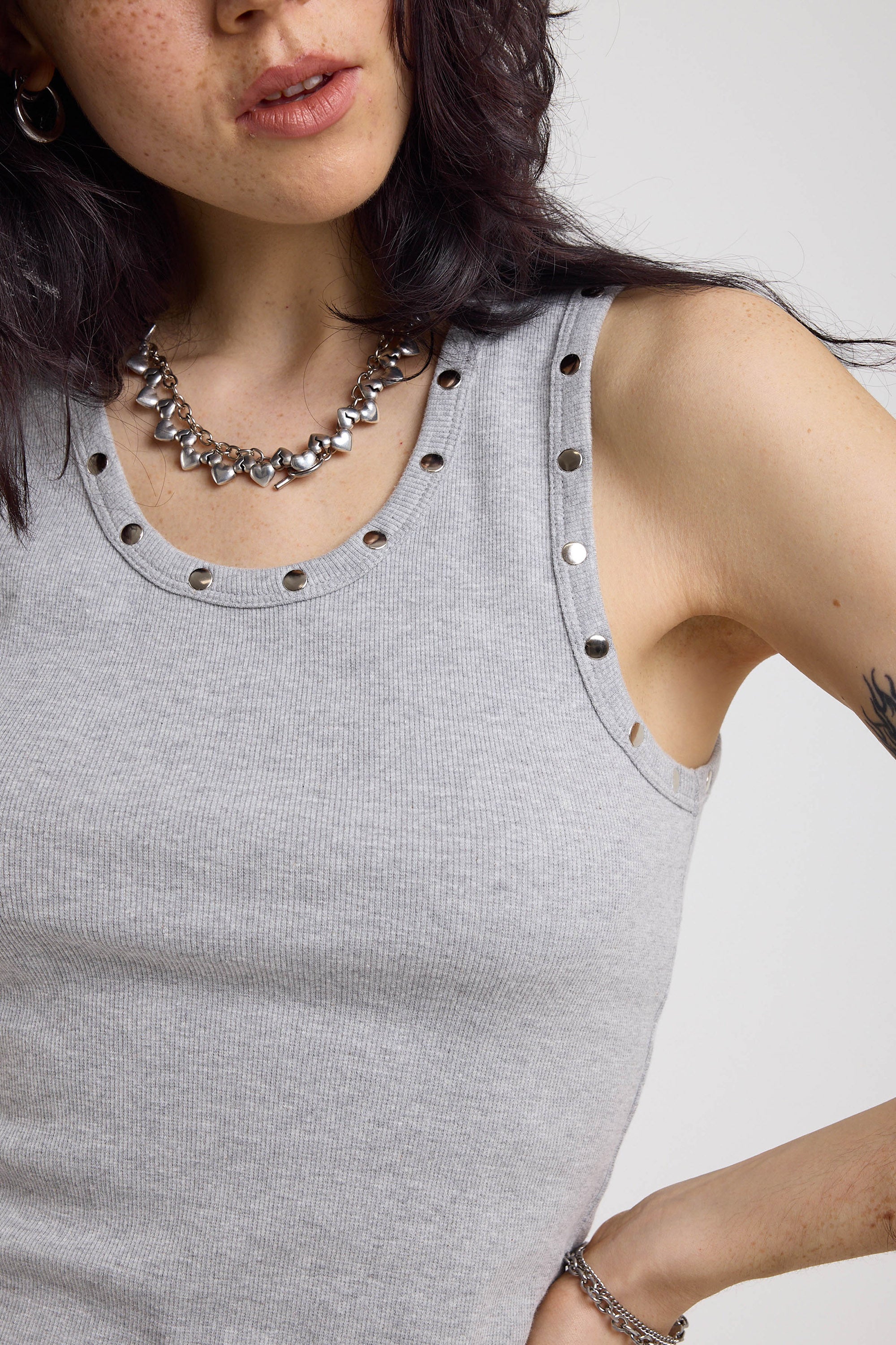 Disorder Geripptes Minikleid mit Nieten - Grey Heather