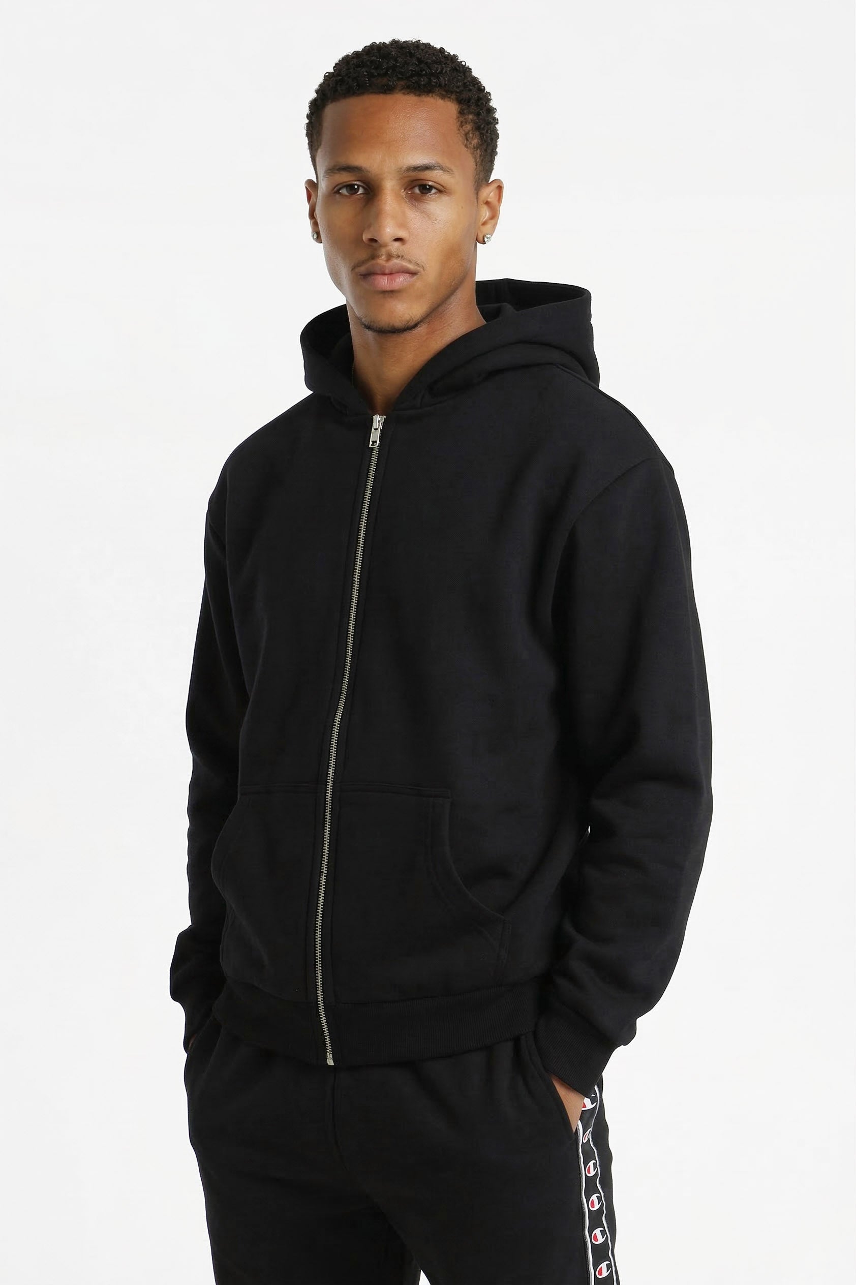 Fluffy Kapuzensweatjacke - Black