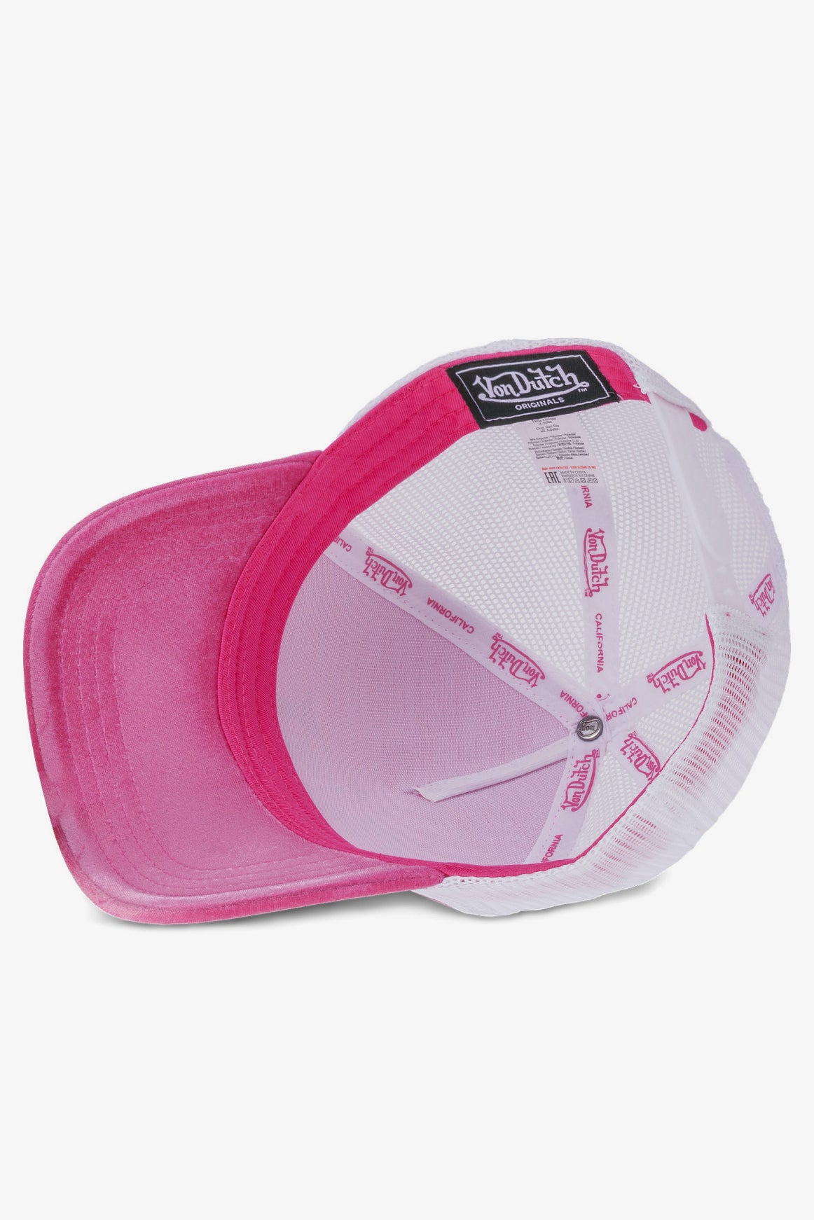 Casquette trucker en velours / snapback - Pink + White