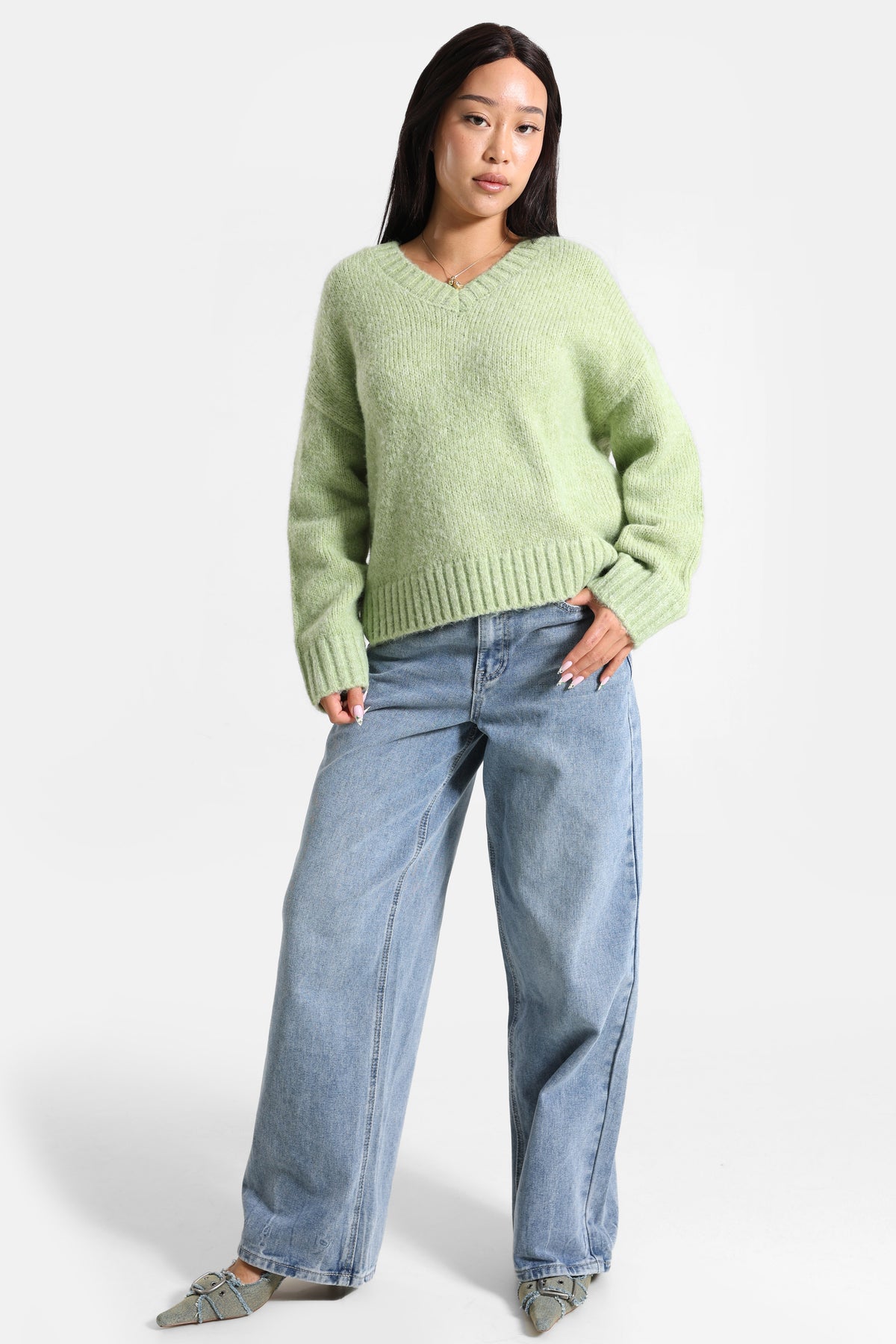 Oversize Strickpullover - Grün