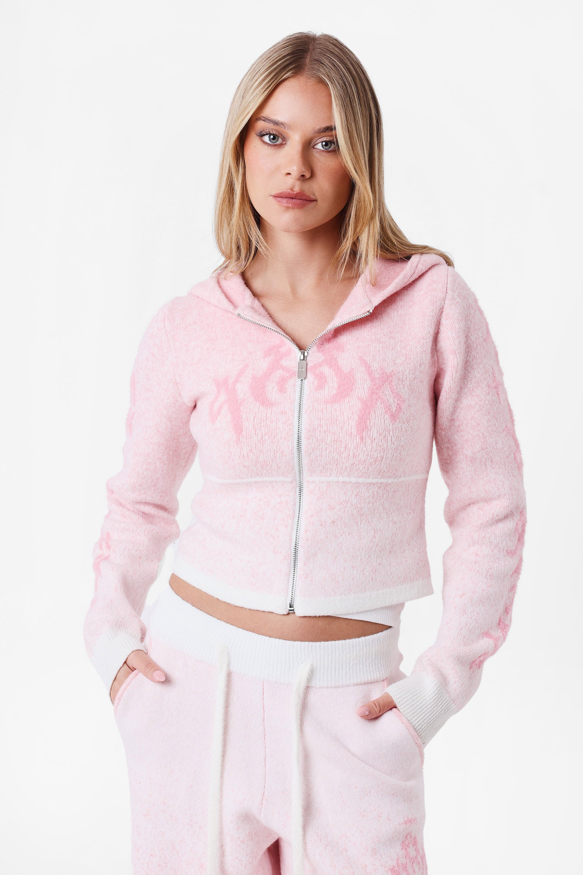 Crop Strickjacke - Pink + Offwhite