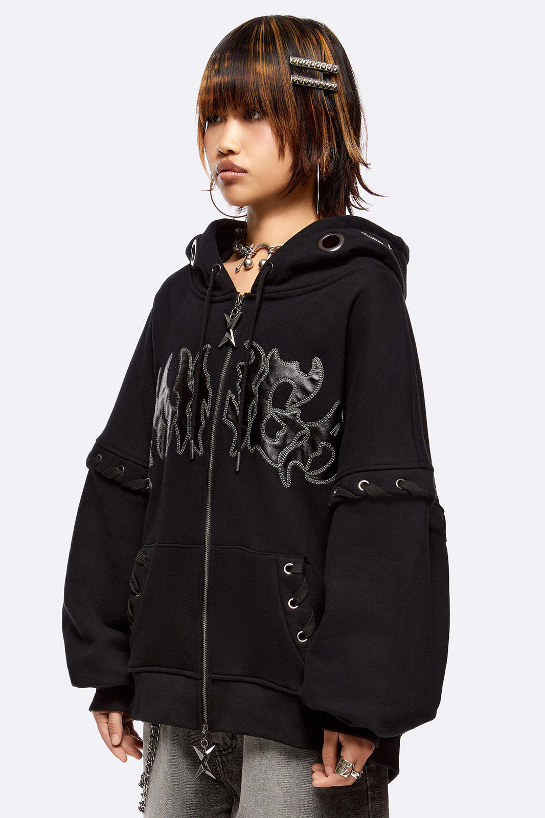 Threadeye Oversize Kapuzensweatjacke - Black