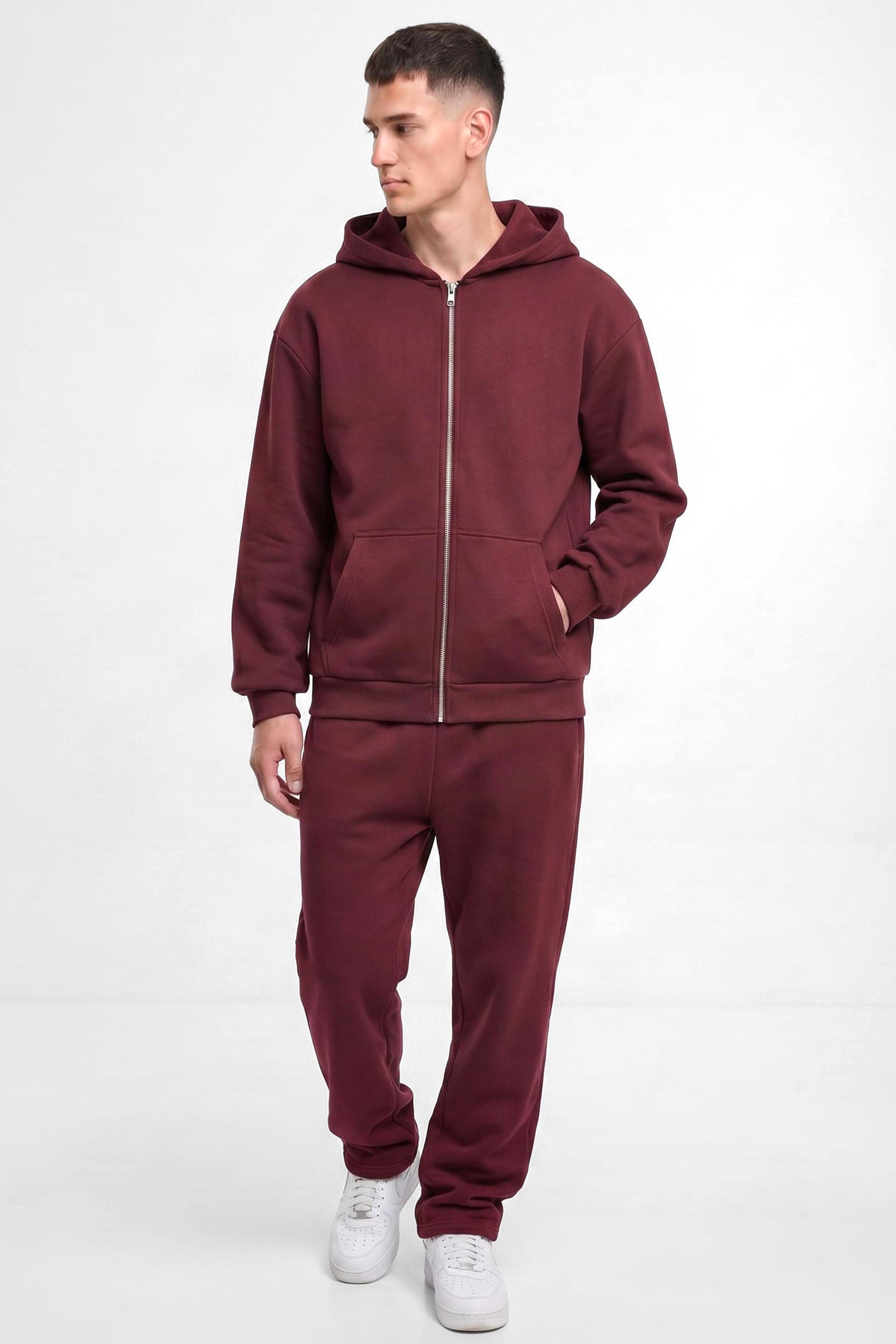 Felpa con cappuccio soffice e zip - Burgundy