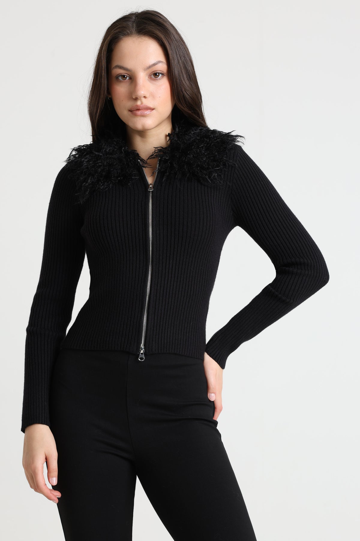 Giacca in maglia a coste - Nero