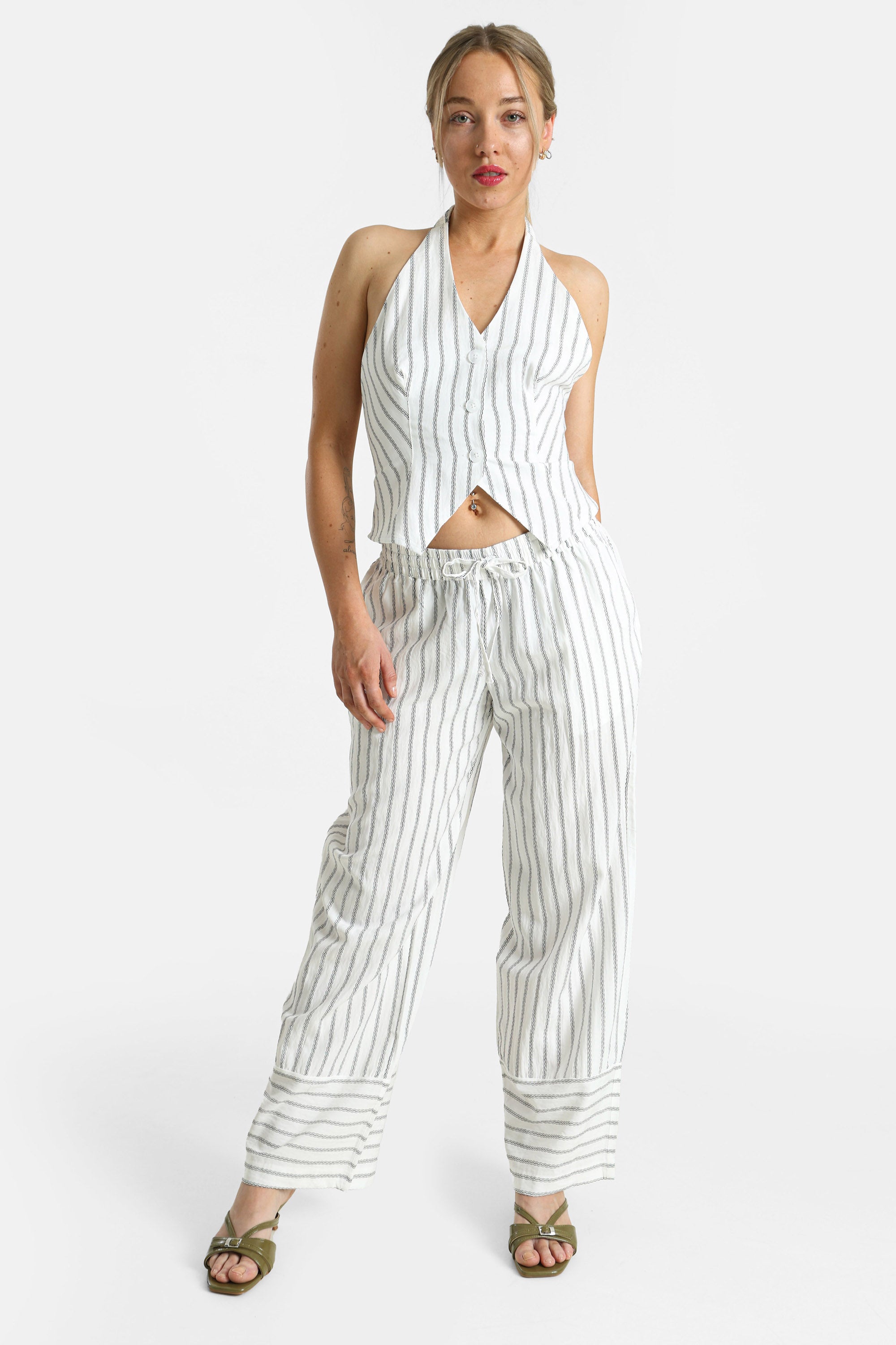 Neckholder Crop Top - Offwhite + Schwarz