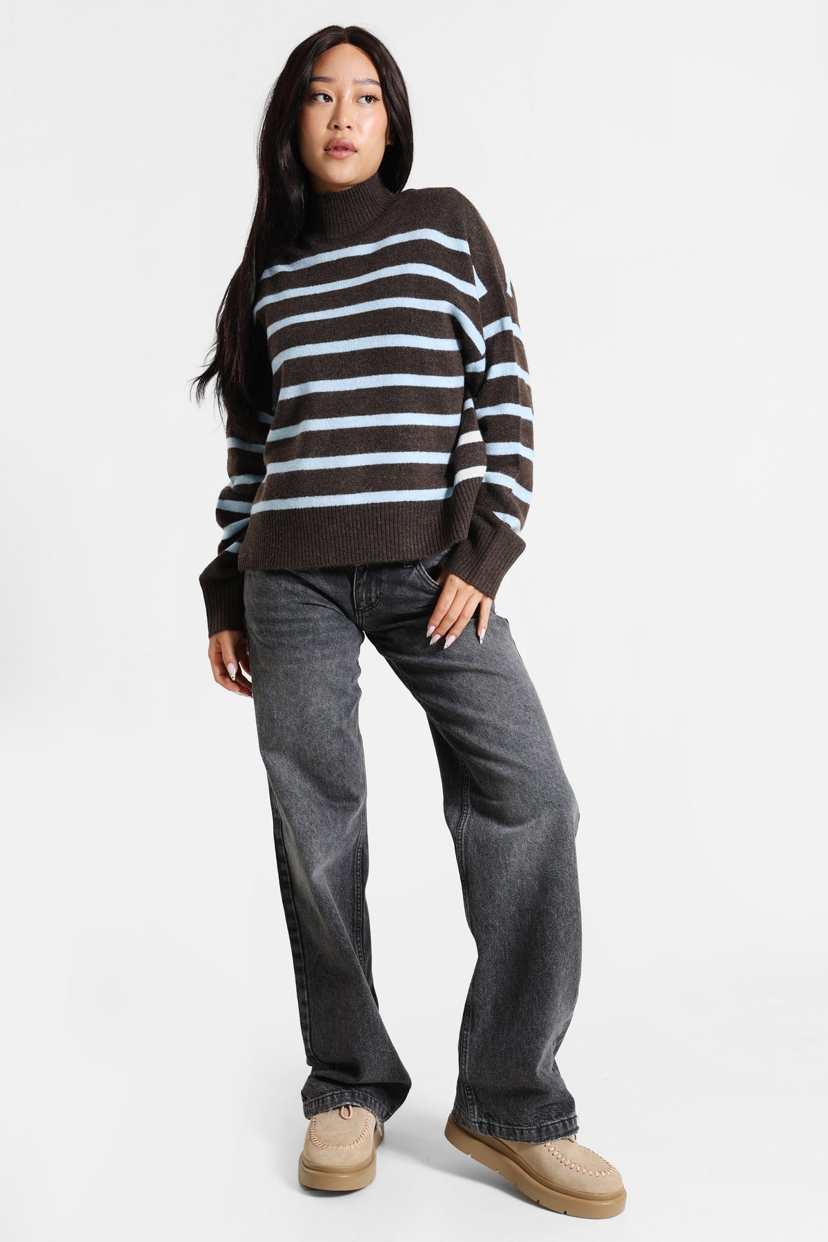 Strickpullover - Braun + Blau