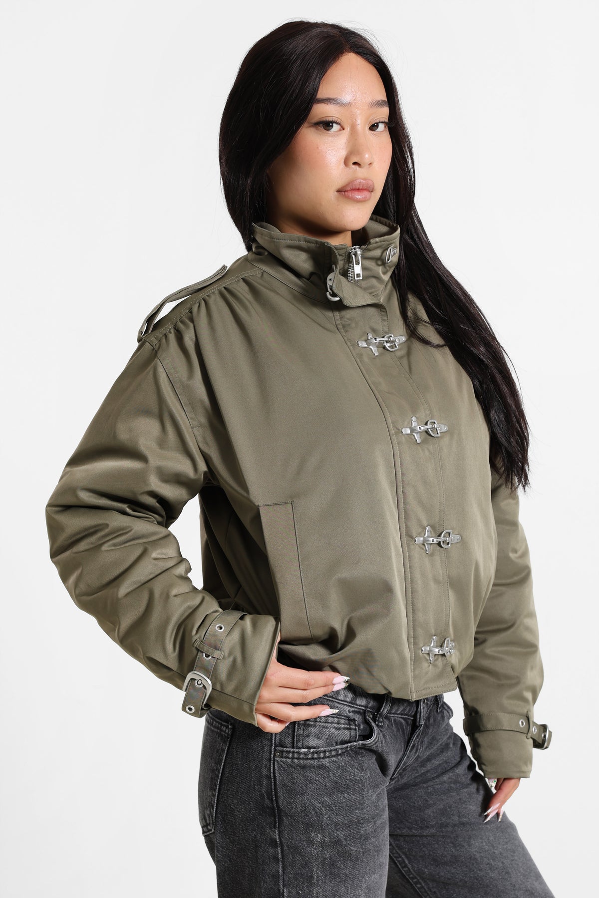 Wattierte Ballonjacke - Olive