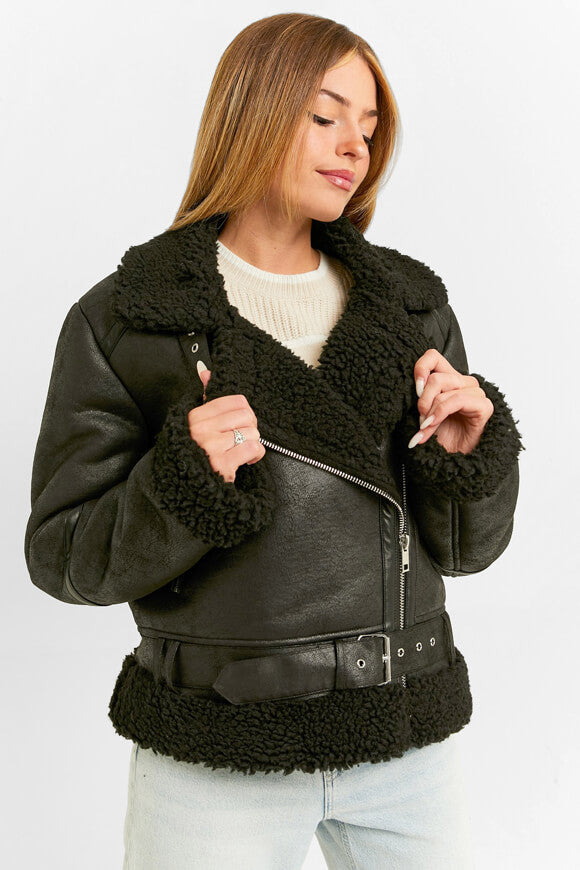 Veste oversize en shearling - Noir