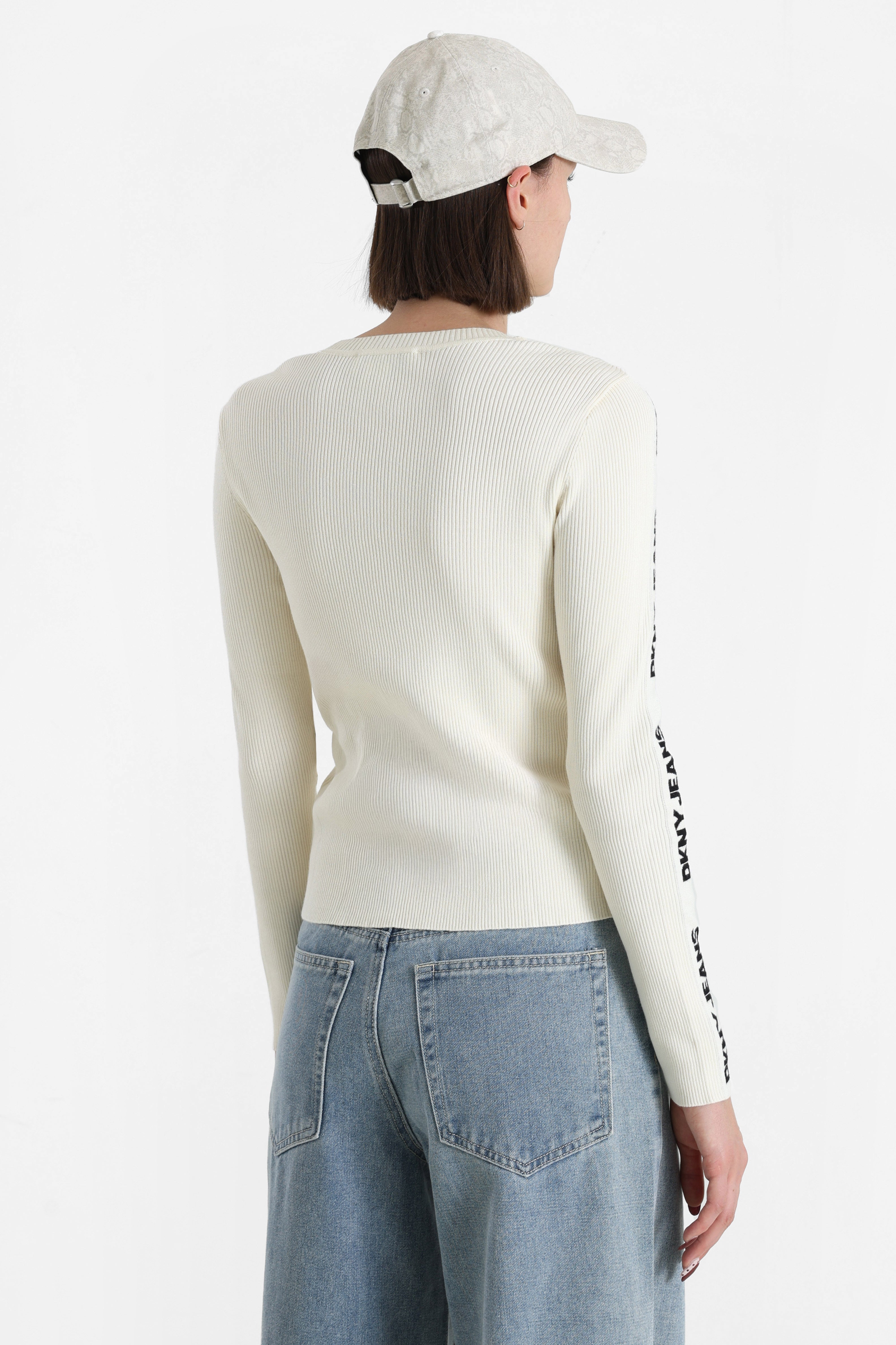 Ribbed fine knit sweater - Eggnog